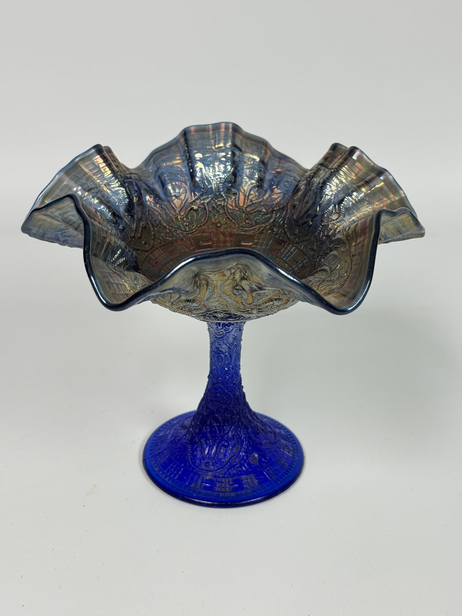 FENTON PERSIAN MEDALLION CARNIVAL GLASS COMPOTE (1 of 4)