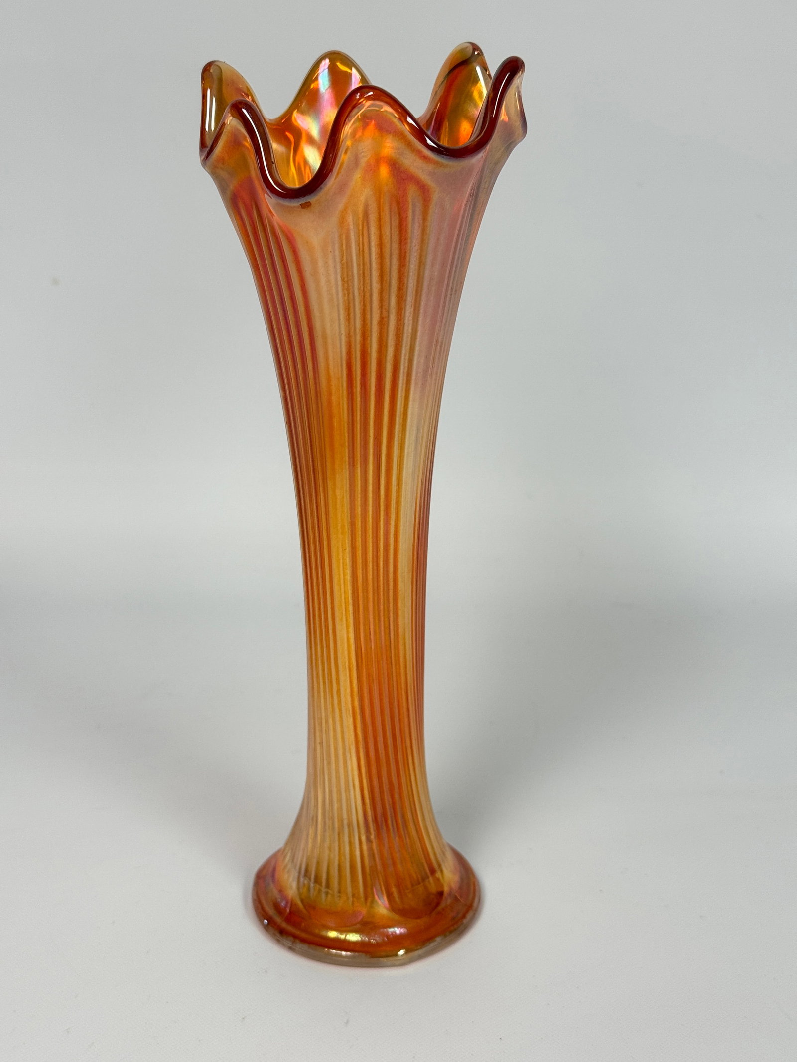 MARIGOLD CARNIVAL GLASS SMALL RIB STRETCH VASE (1 of 5)