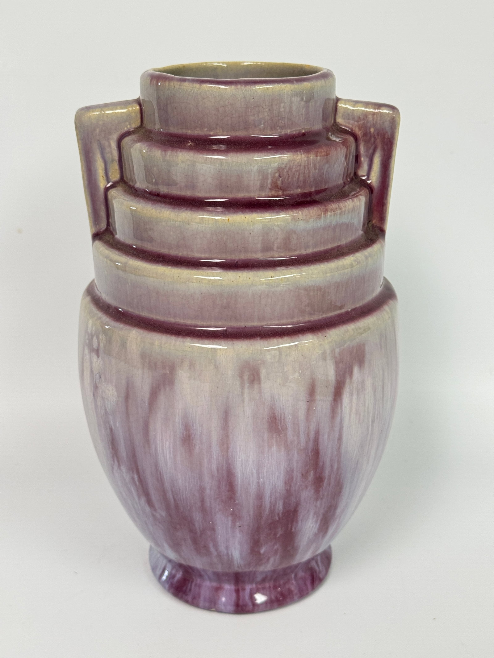 BRUSH McCOY ART DECO 9" PURPLE / GREEN ART POTTERY VASE (1 of 5)