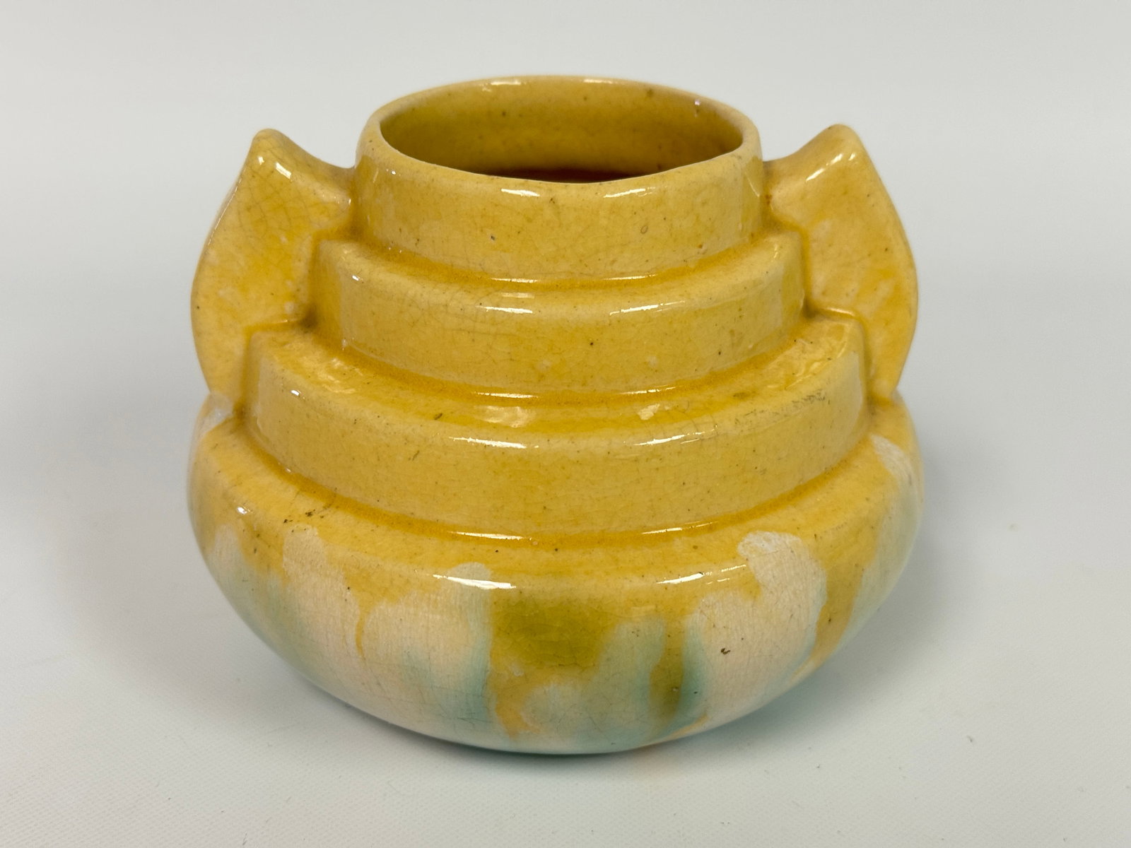 BRUSH McCOY ART DECO 4" YELLOW GOBLIN POTTERY VASE (1 of 4)