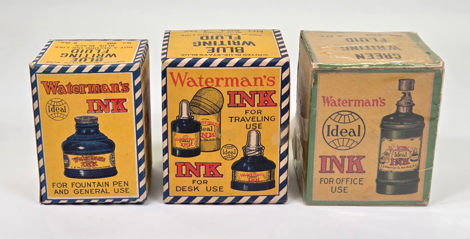 3) WATERMAN'S IDEAL INK BOTTLES W/ BOX (1 of 4)