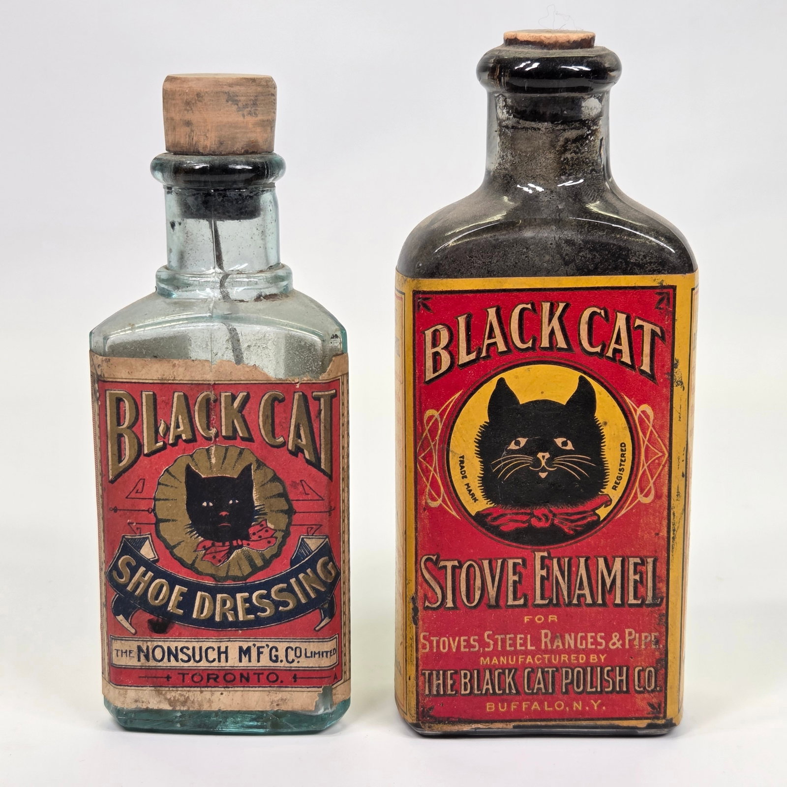 BLACK CAT SHOE DRESSING & STOVE ENAMEL GLASS BOTTLES (1 of 3)