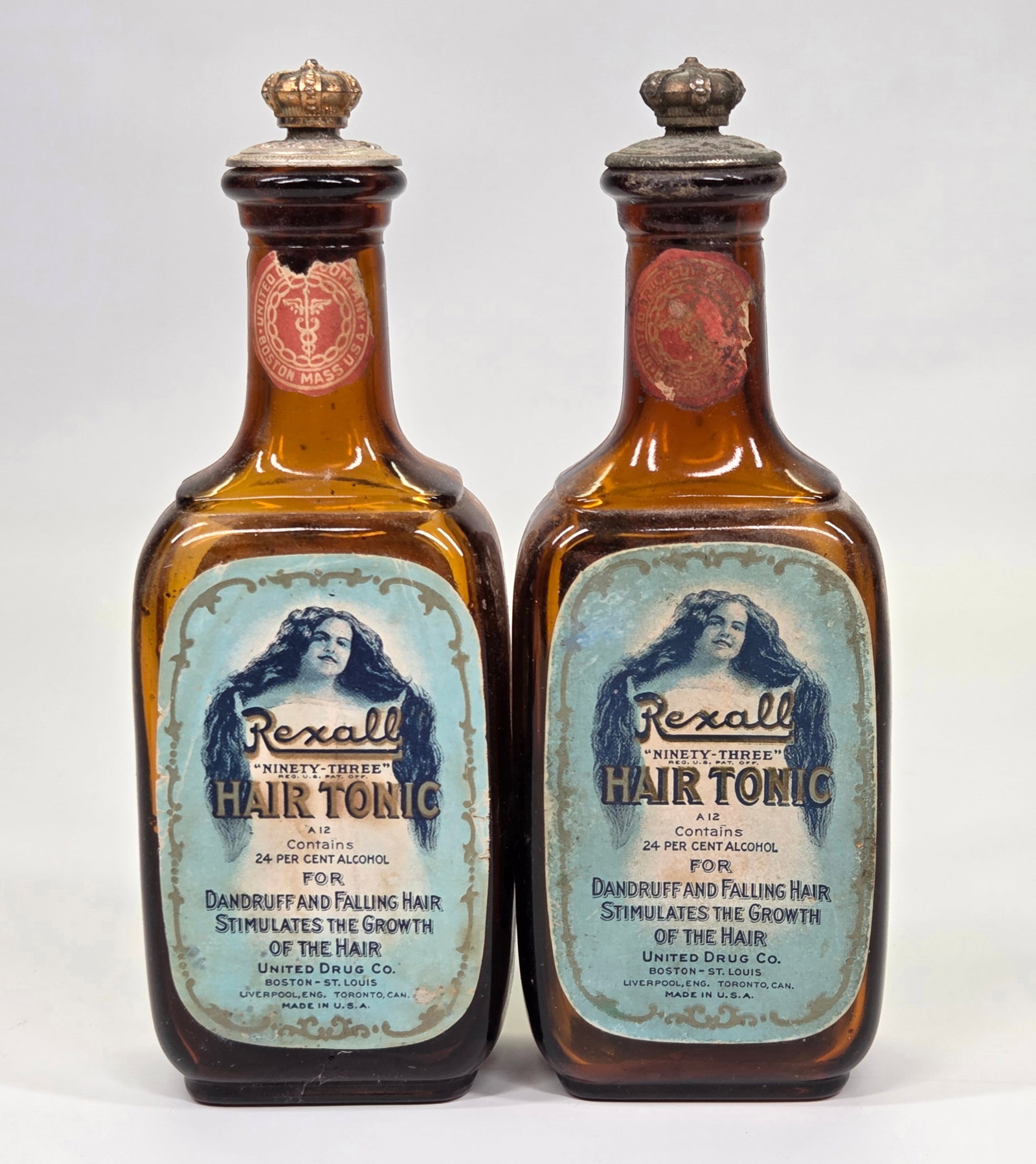 2) EARLY REXALL HAIR TONIC GLASS BOTTLES (1 of 5)