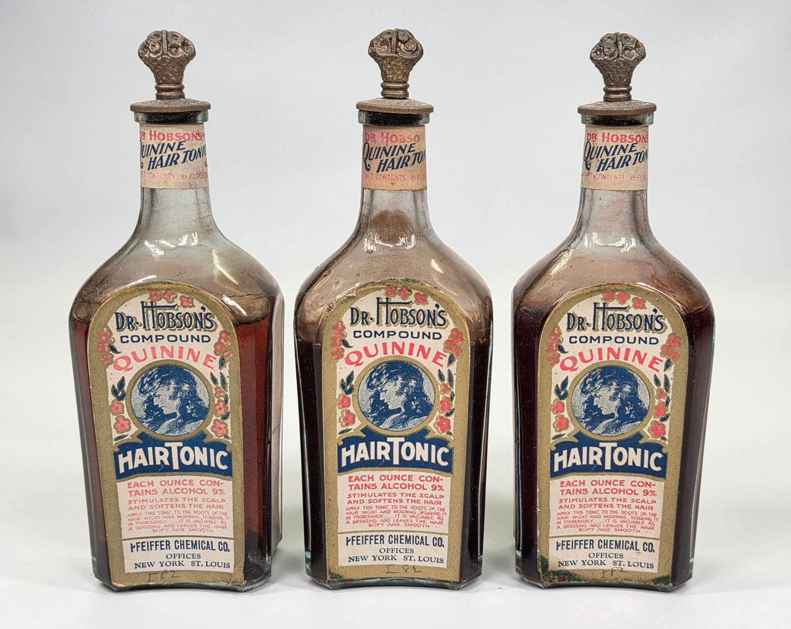 3) EARLY DR. HOBSON'S HAIR TONIC GLASS BOTTLES (1 of 3)