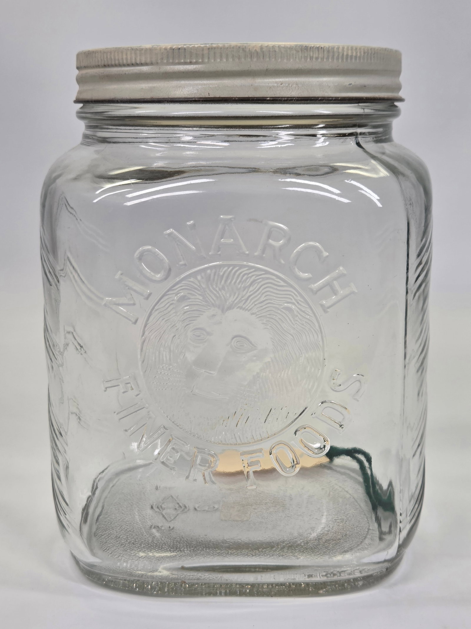 MONARCH FINER FOOD GLASS STORE JAR: REMAINS IN GOOD CONDITION, NO CHIPS OR CRACKS