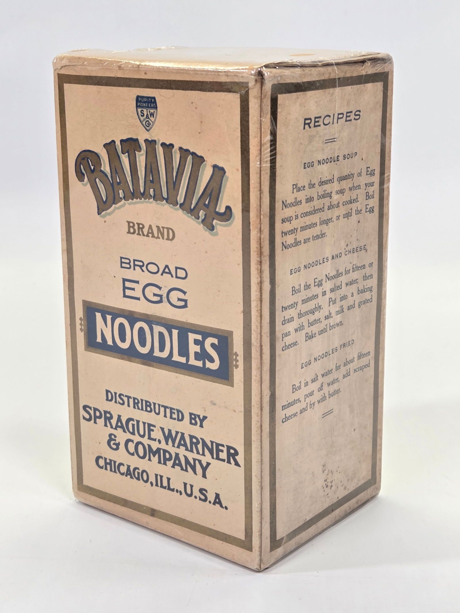 BATAVIA BROAD EGG NOODLES EMPTY STORE BOX: REMAINS IN GOOD CONDITION, SHOWING SOME TYPICAL WEAR. EMPTY.