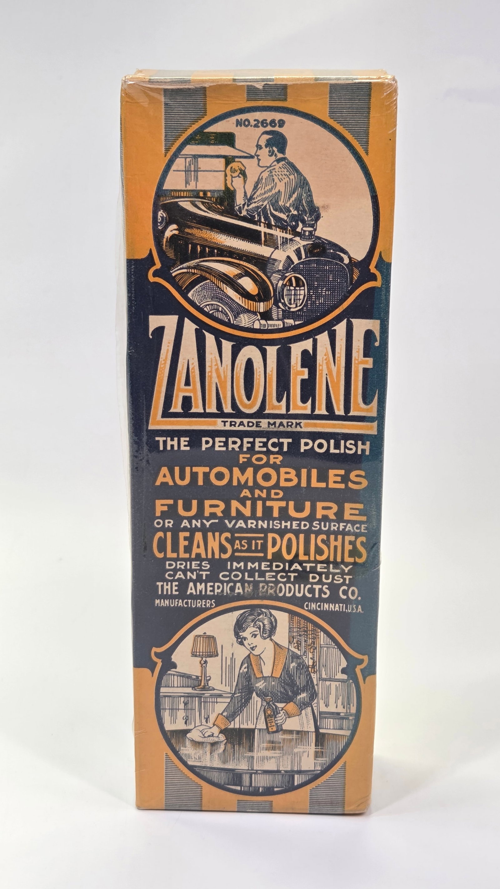 ZANOLENE PERFECT POLISH ADVERTISING BOX: REMAINS IN GOOD CONDITION. EMPTY. PLASTIC WRAPPED FOR DISPLAY.