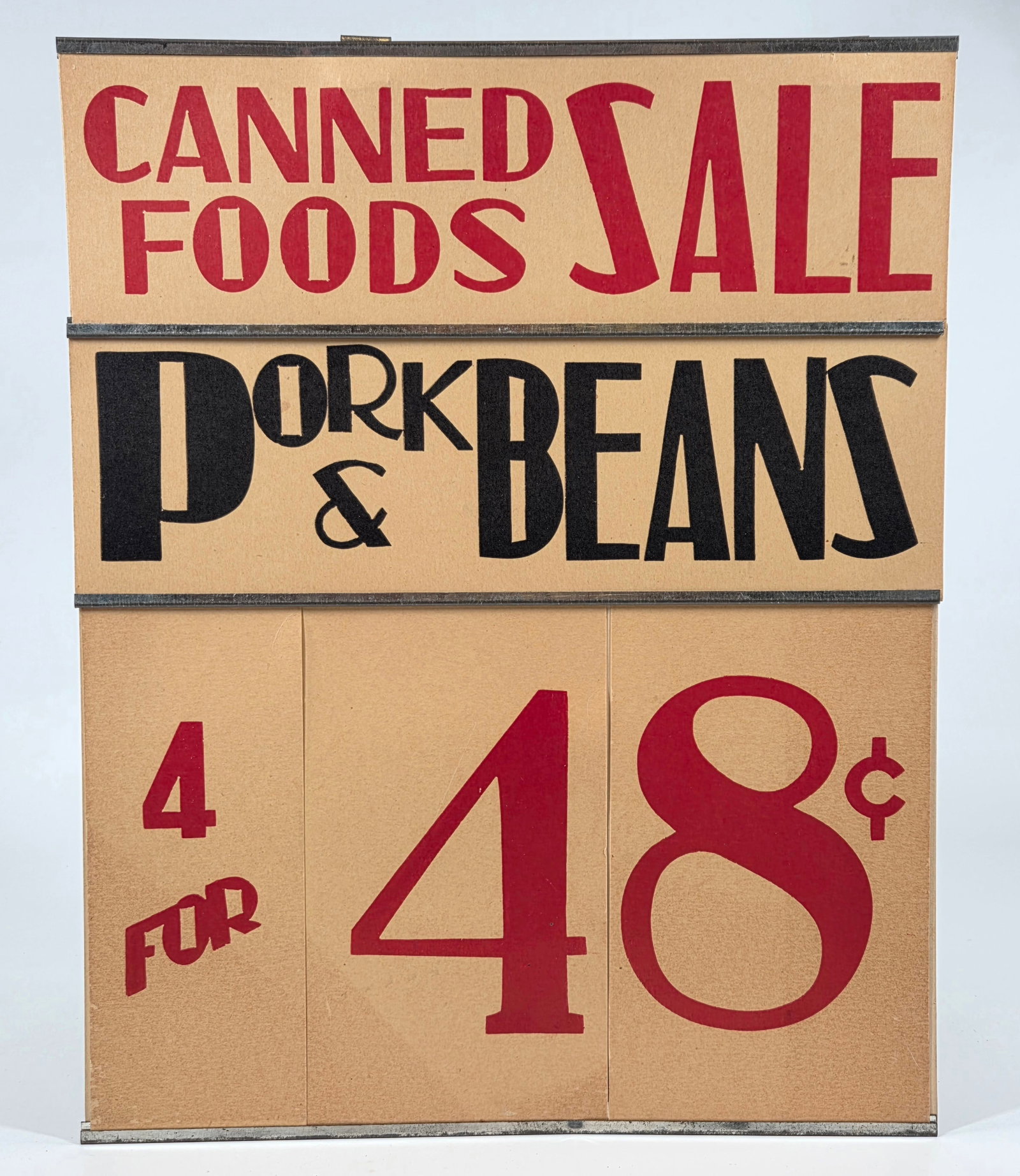 COUNTRY STORE CANNED FOODS SALE SIGN PORK & BEANS: REMAINS IN VERY GOOD CONDITION, SHOWING ONLY SOME TYPICAL WEAR.