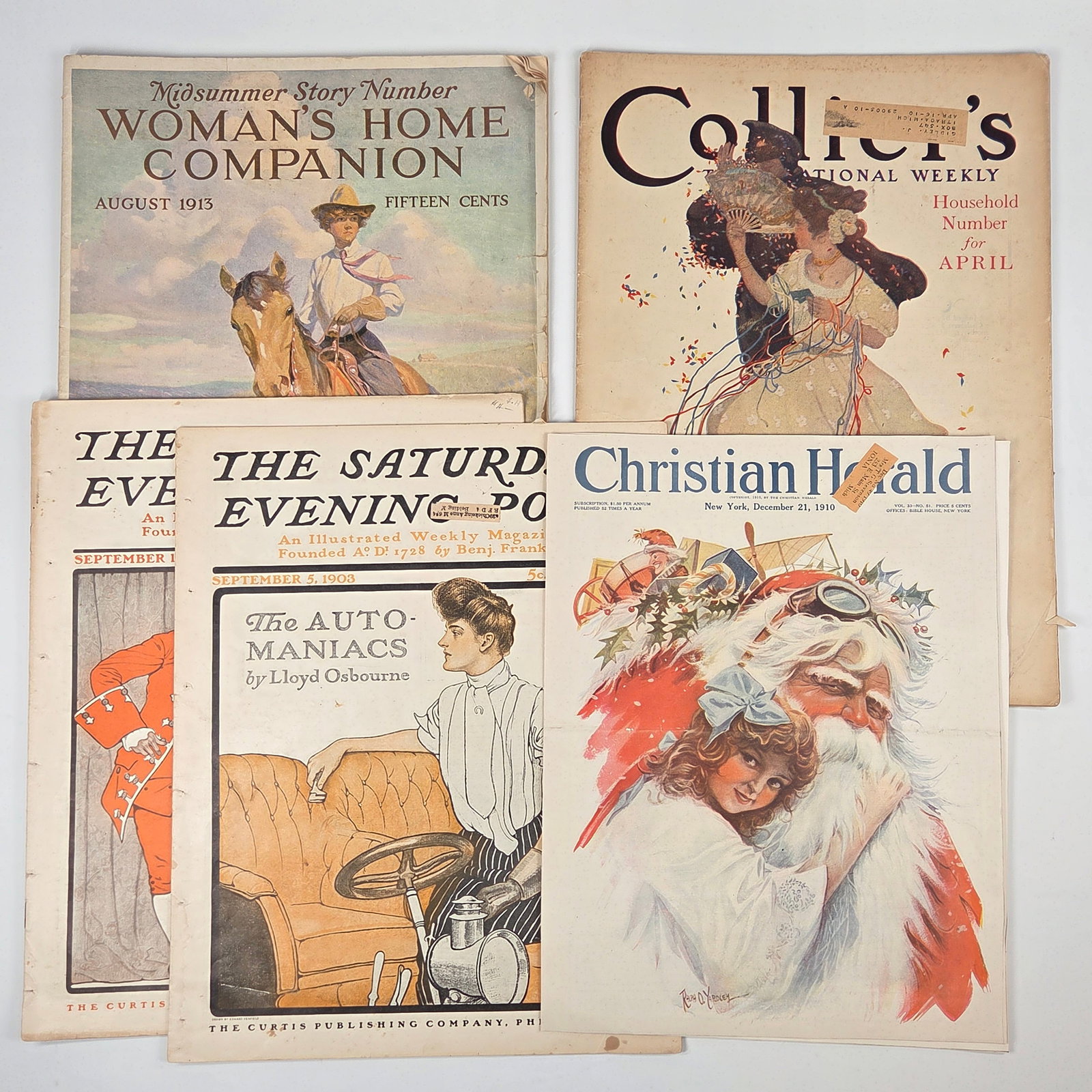 5) COUNTRY STORE MAGAZINES - SANTA CLAUS, AUTOMOBILE +: ALL REMAIN IN GOOD CONDITION, SHOWING SOME TYPICAL WEAR.