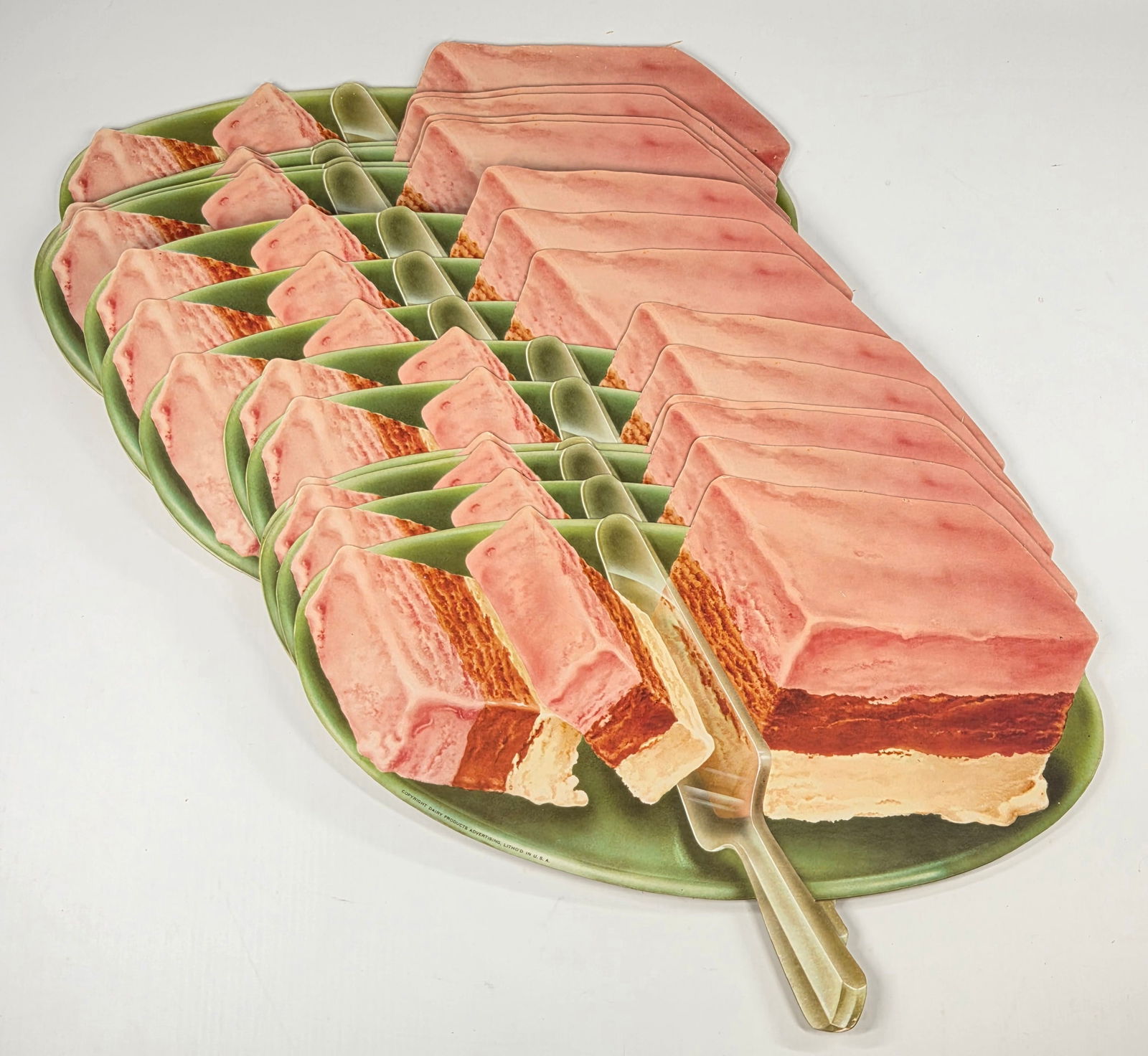 14) DAIRY PROD. NEAPOLITAN ICE CREAM CARDBOARD SIGNS: ALL REMAIN IN VERY GOOD UNUSED CONDITION.