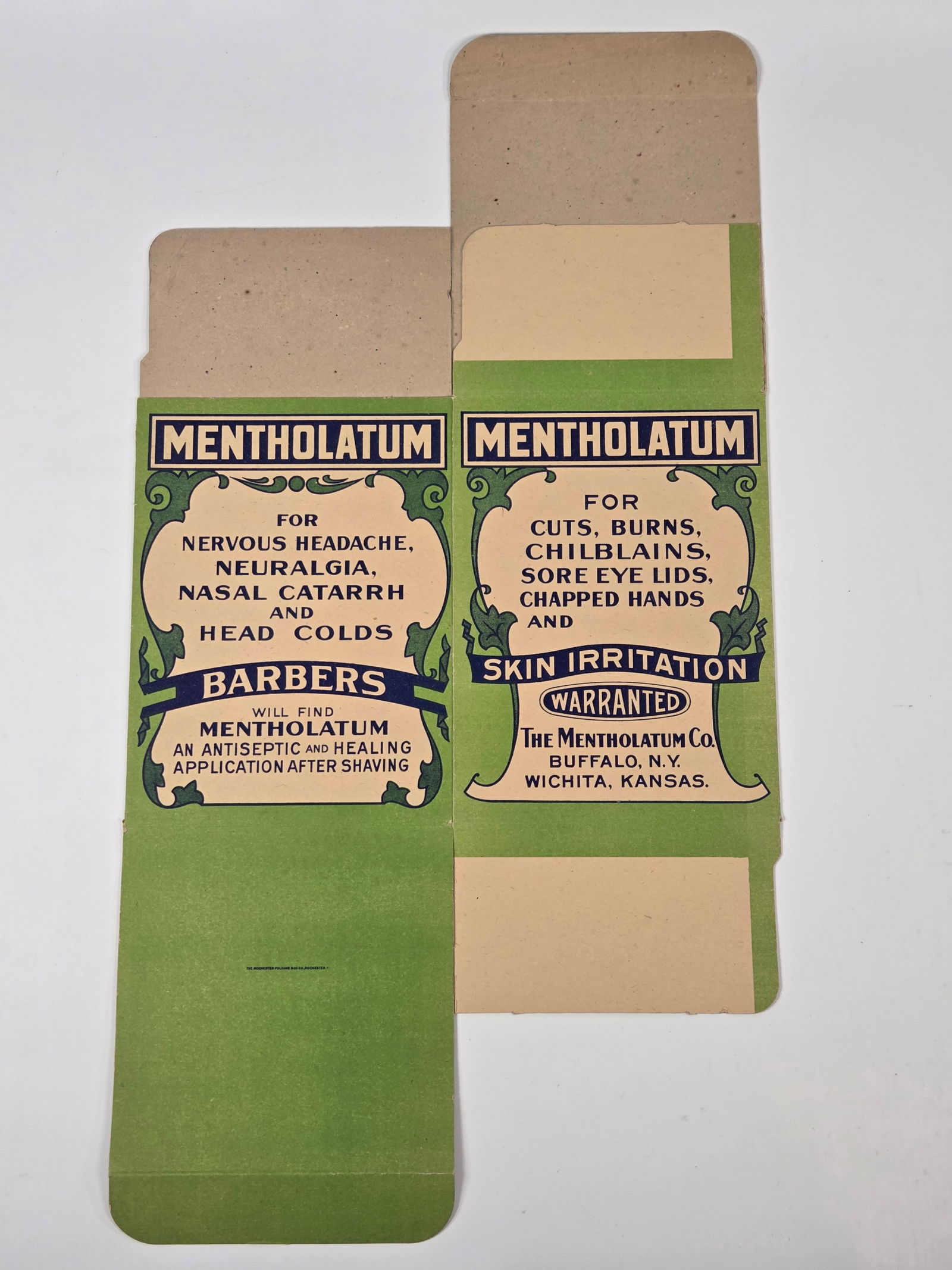 THE MENTHOLATUM CO. ADVERTISING BOX UNUSED: REMAINS IN VERY GOOD UNUSED CONDITION.