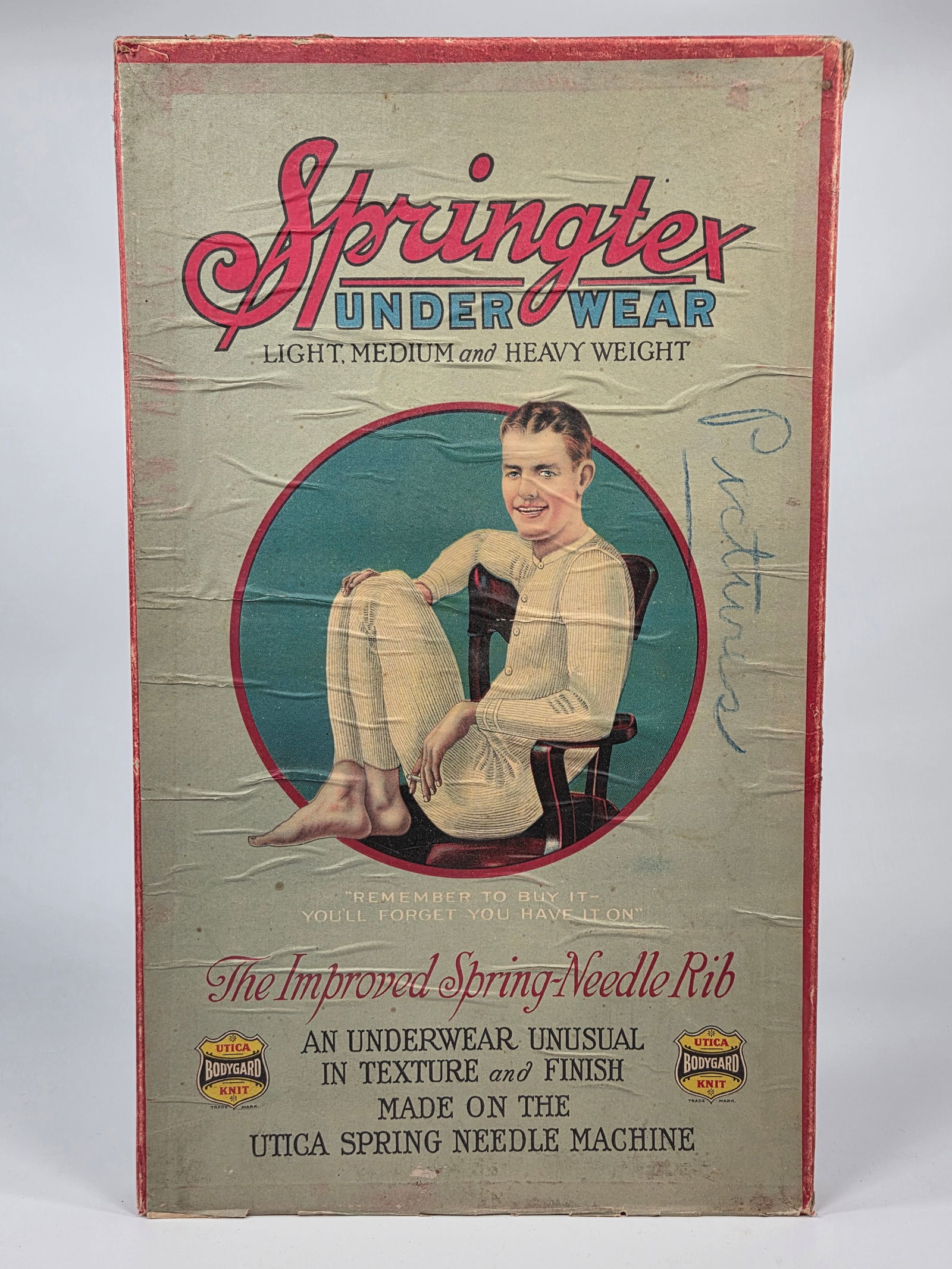 SPRINGTEX MEN'S UNDERWEAR ADVERTISING STORE BOX: REMAINS IN GOOD CONDITION, SHOWING SOME TYPICAL WEAR.