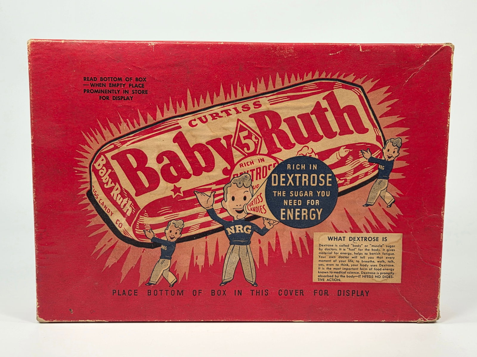 CURTISS BABY RUTH DEXTROSE EMPTY CANDY BOX: EMPTY BOX REMAINS IN GOOD CONDITION, SHOWING SOME TYPICAL WEAR.