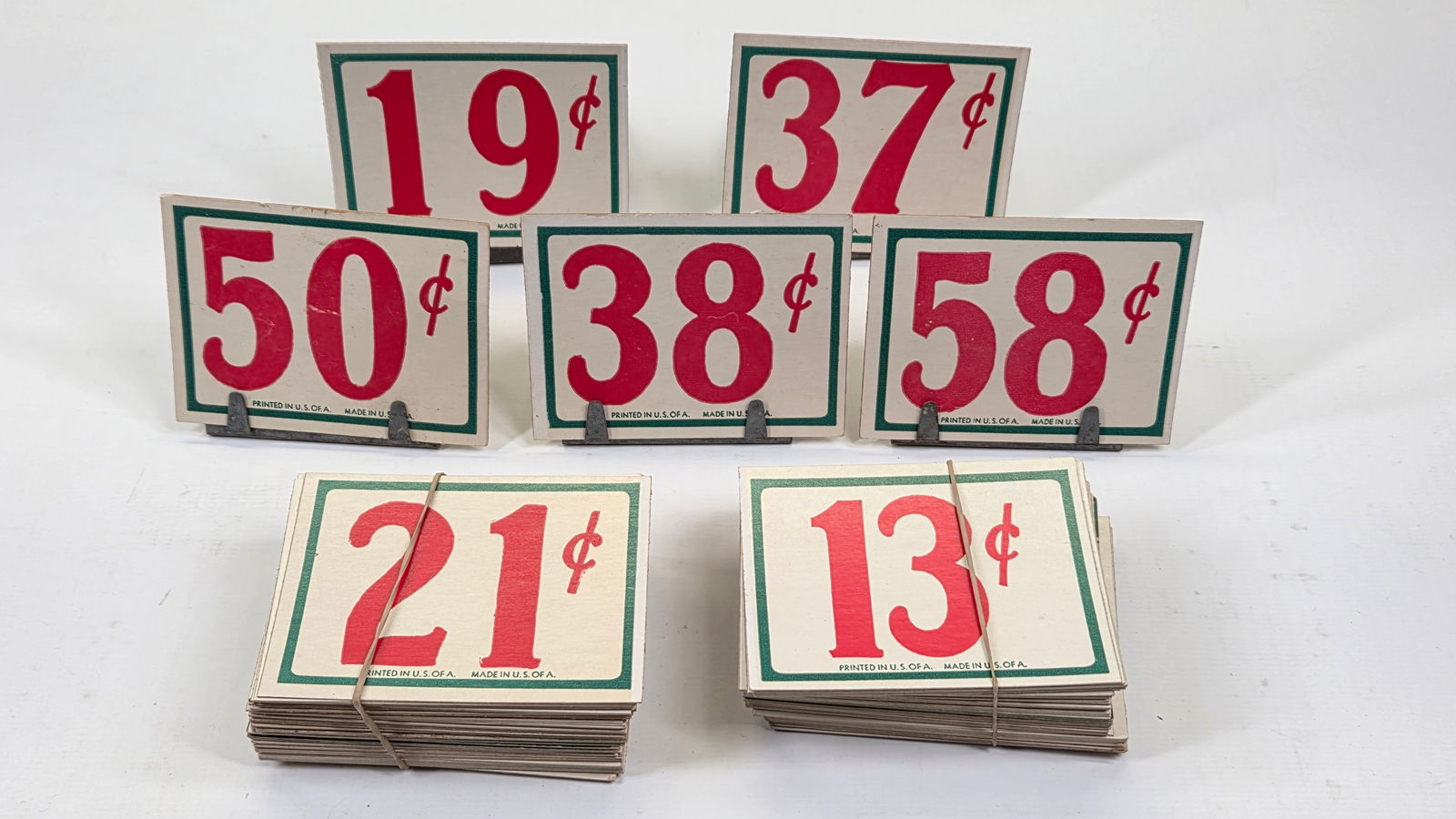 VARIOUS COUNTRY STORE CARDBOARD PRICE TAGS: ALL REMAIN IN VERY GOOD CLEAN CONDITION.