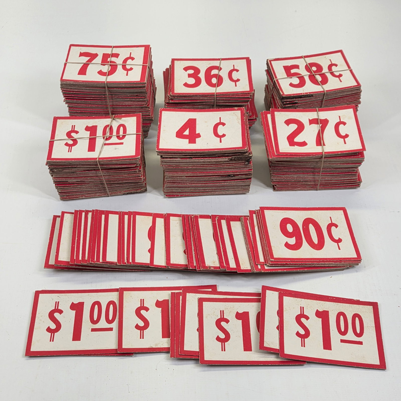 VARIOUS COUNTRY STORE CARDBOARD PRICE TAGS: ALL REMAIN IN VERY GOOD CLEAN CONDITION.