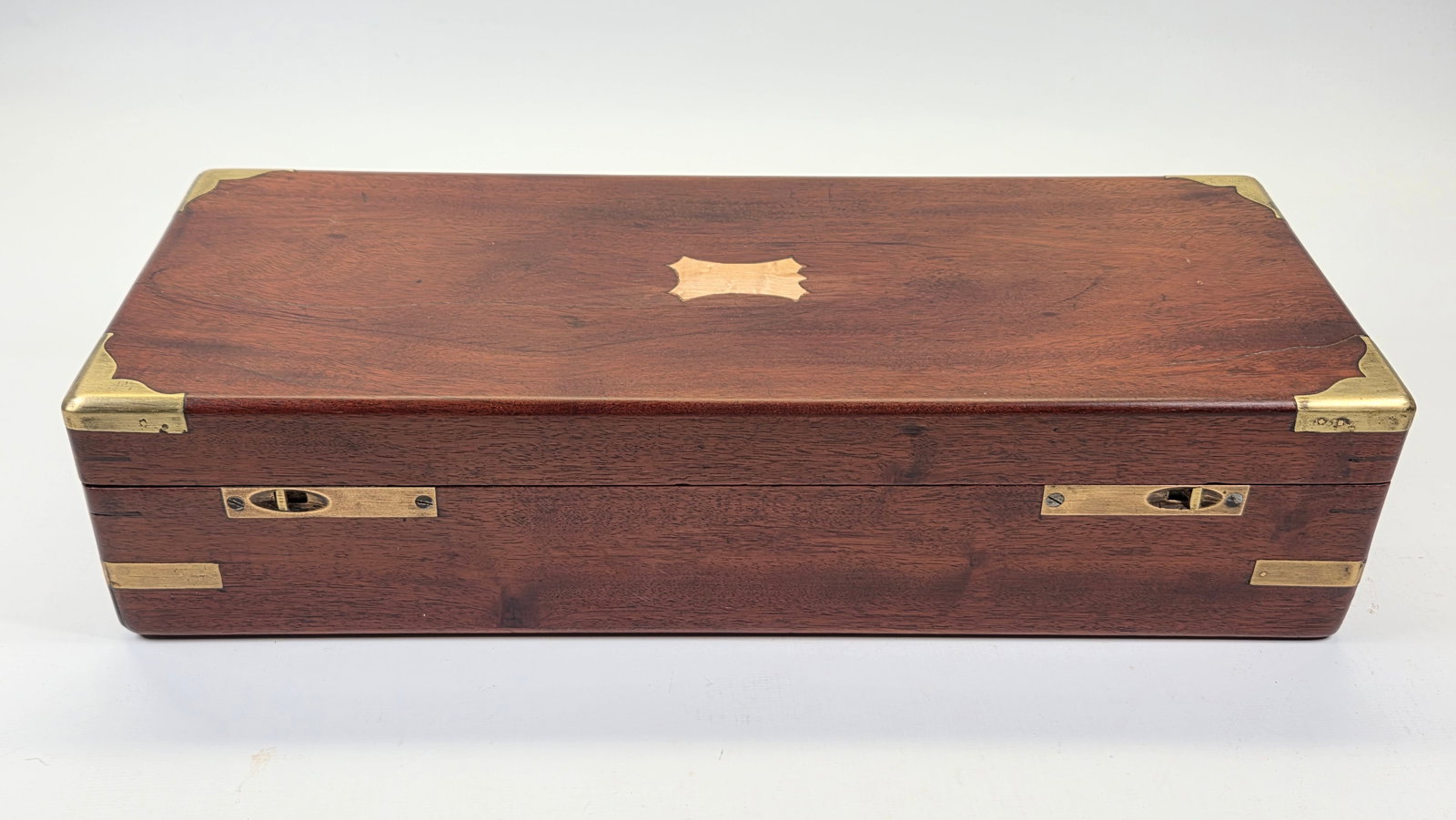 ANTIQUE BRASS INLAID WOOD DOCUMENT BOX (1 of 5)