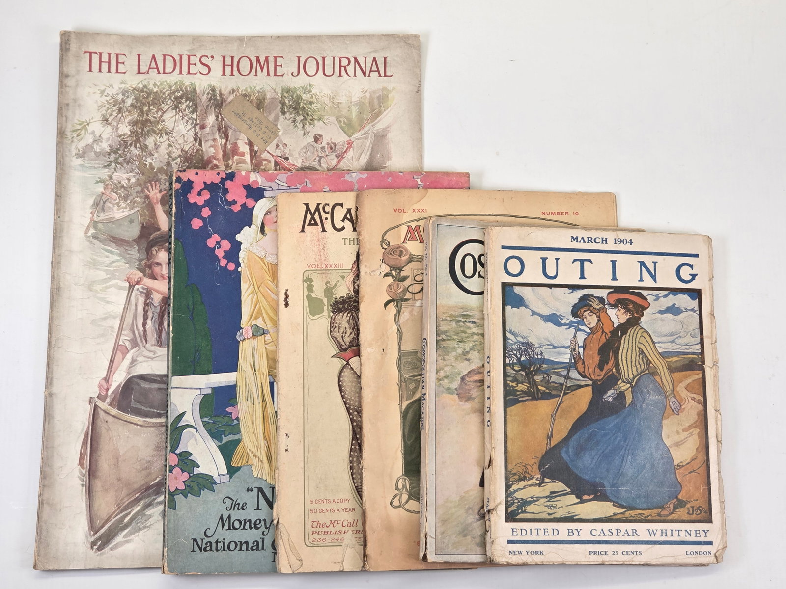 6) ANTIQUE COUNTRY STORE MAGAZINES: ALL REMAIN IN FAIR CONDITION, SHOWING WEAR THROUGHOUT.