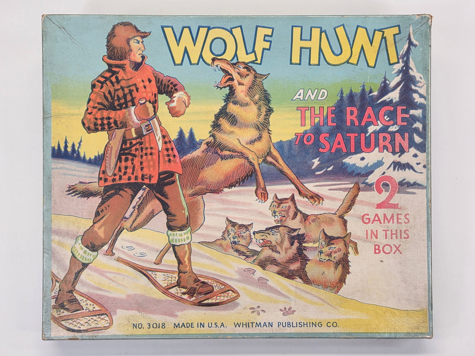 WHITMAN PUBLISHING CO. WOLF HUNT & RACE TO SATURN GAME: GAME REMAINS IN GOOD CONDITION WITH ORIGINAL BOX. NICE BRIGHT COLORFUL GRAPHICS.