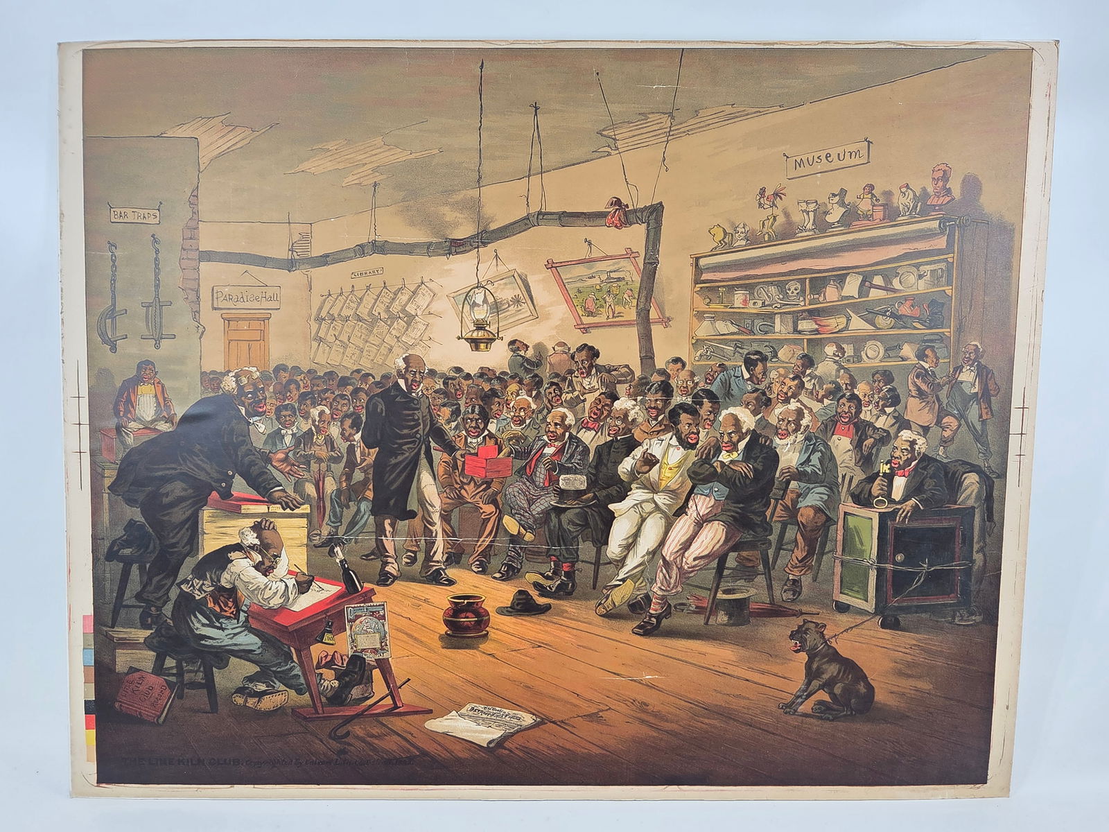 THE LINE KILN CLUB CALVERT LITHO CO. AUCTION POSTER: REMAINS IN GOOD CONDITION, SHOWING SOME TYPICAL WEAR.