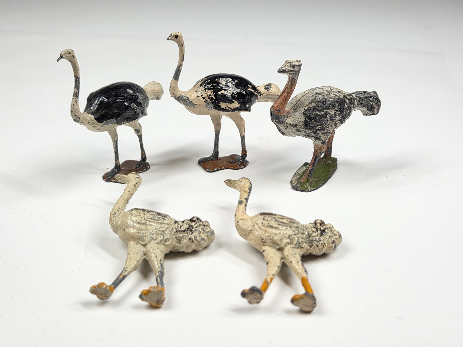 5) ANTIQUE HAND PAINTED LEAD OSTRICH (1 of 8)