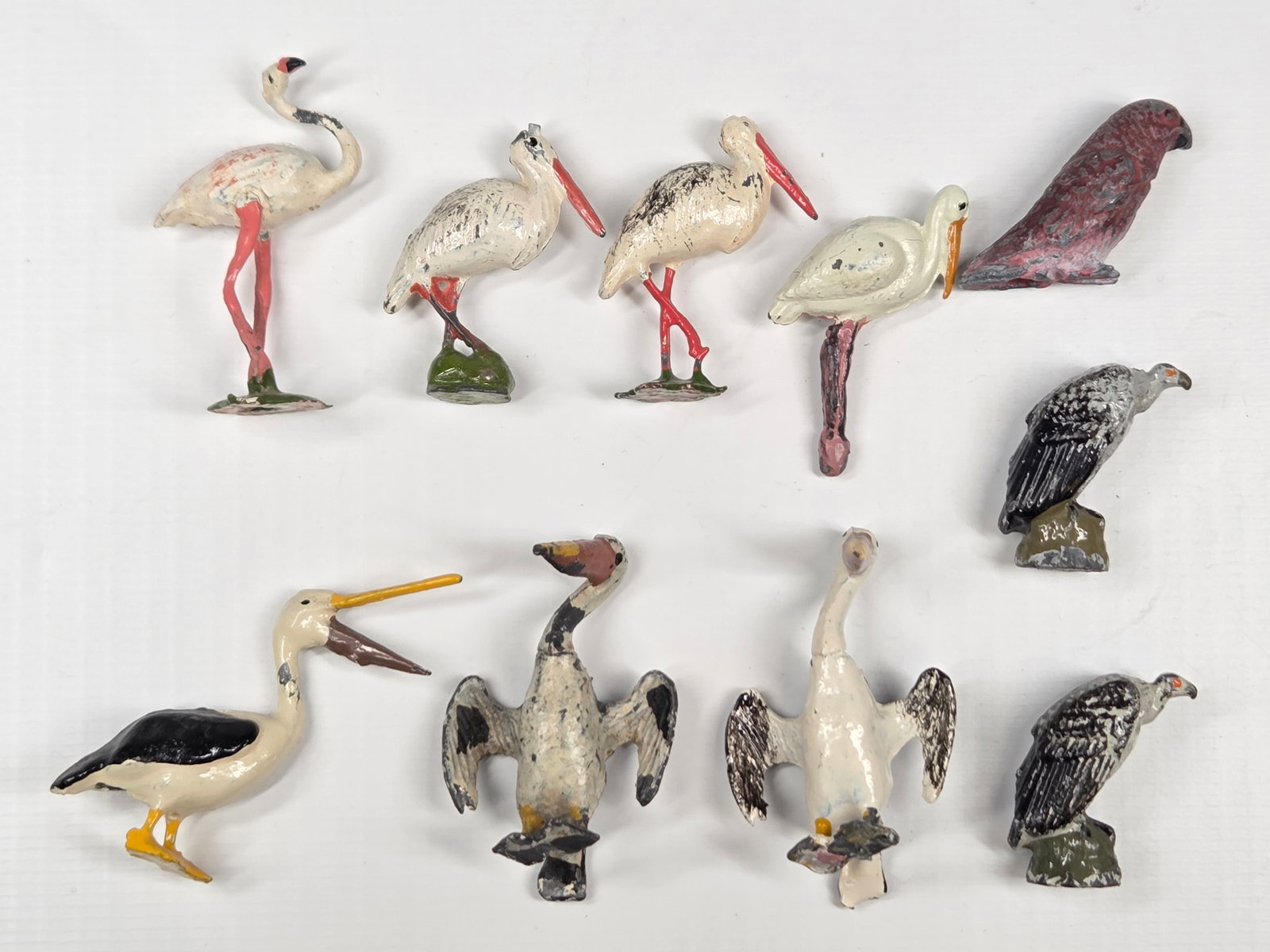 10) VINTAGE LEAD BIRDS: PELICAN, FLAMINGO, VULTURE, PARROT (1 of 7)