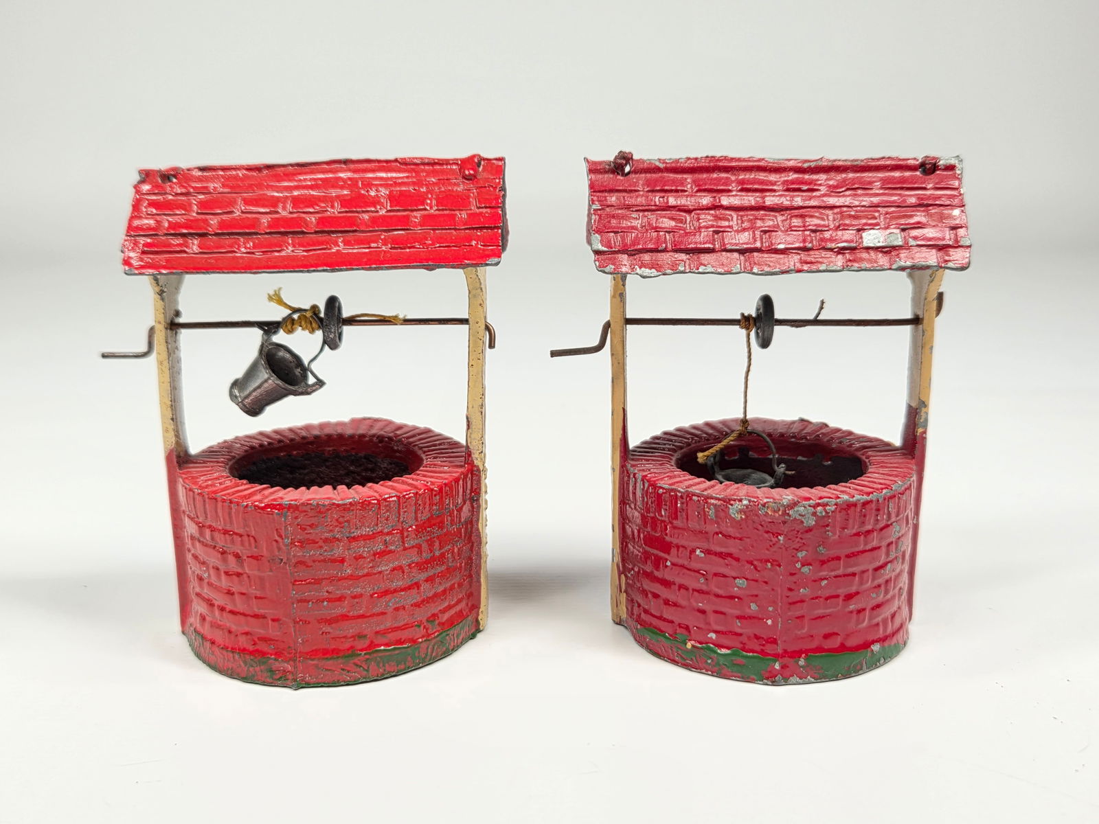 2) VINTAGE LEAD HAND PAINTED WISHING WATER WELL (1 of 4)