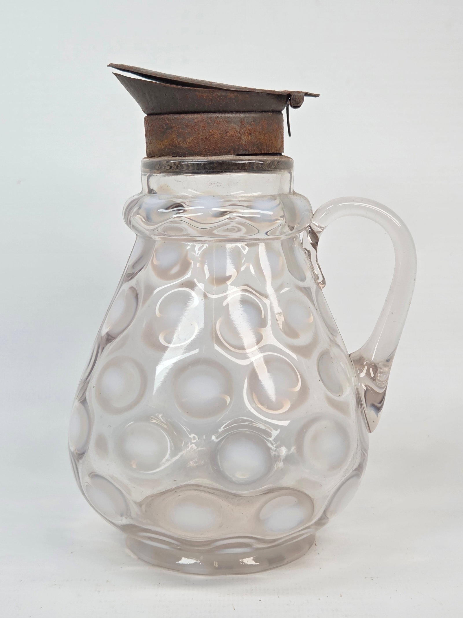 VICTORIAN OPALESCENT COIN SPOT GLASS SYRUP PITCHER (1 of 5)