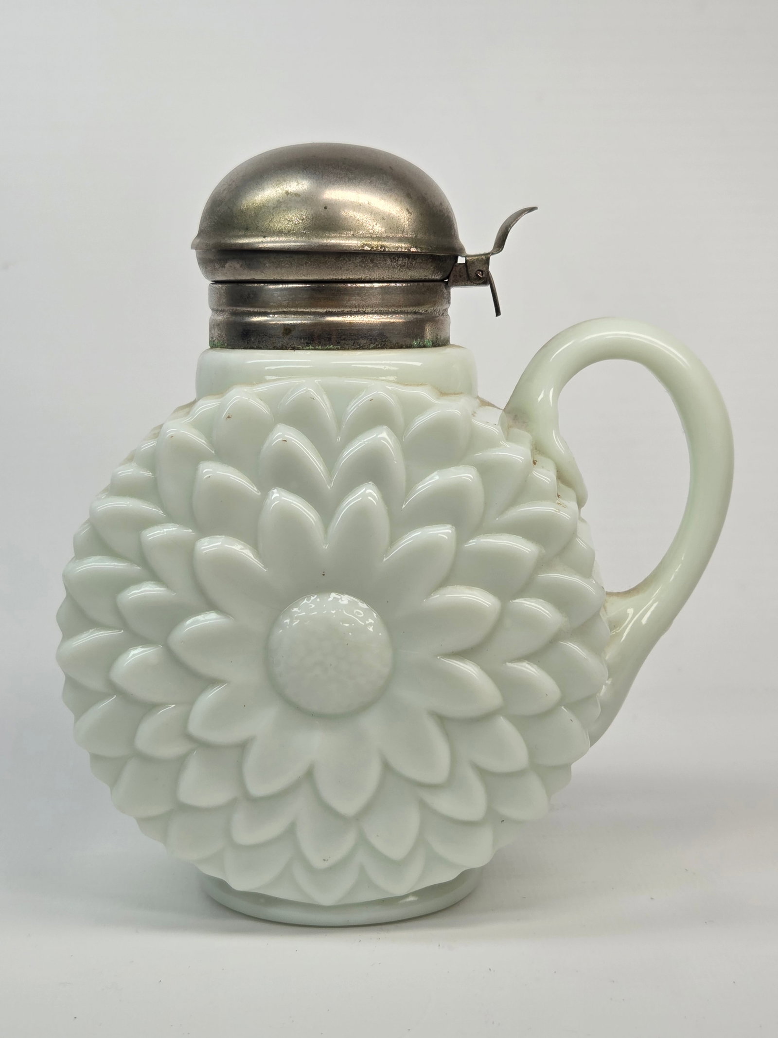 NORTHWOOD / DUGAN FLAT FLOWER MILK GLASS SYRUP PITCHER (1 of 5)