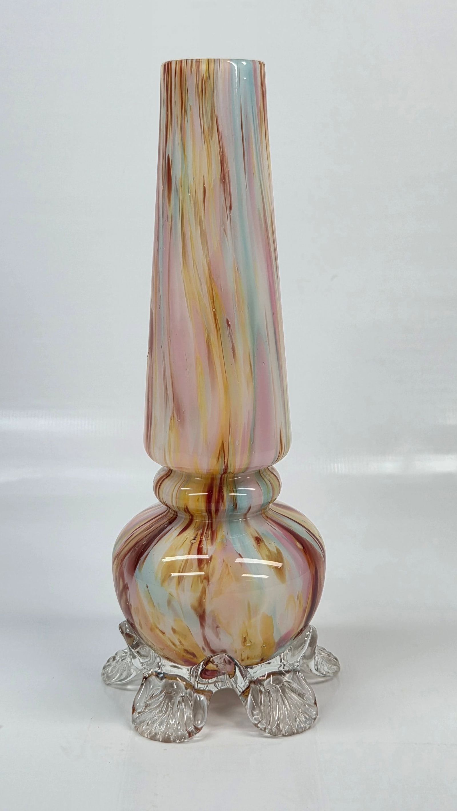 MULTI-COLOR VICTORIAN ART GLASS VASE W/ APPLIED FEET (1 of 4)