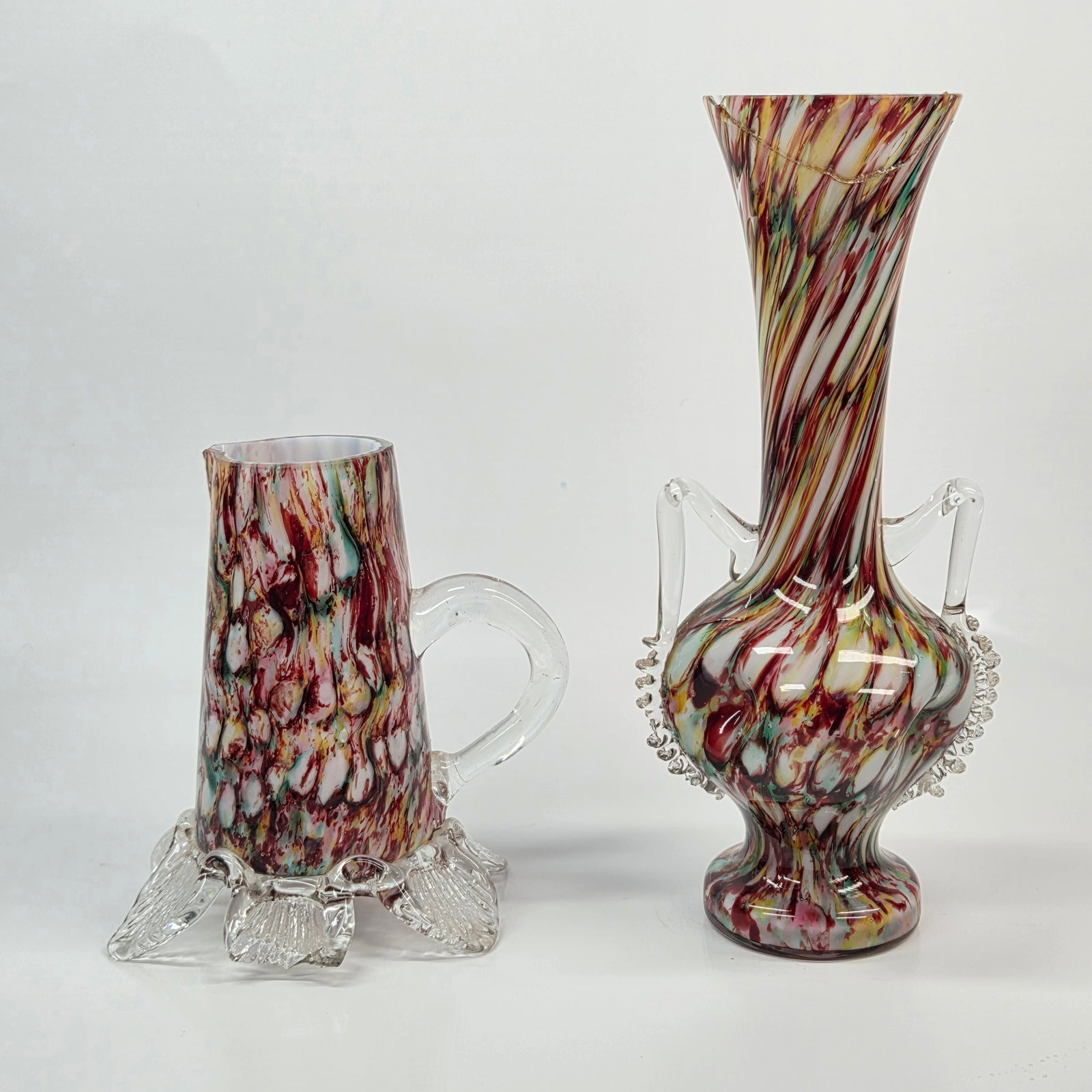 2) PIECE MULTI-COLOR VICTORIAN ART GLASS W/ APPLIED (1 of 8)
