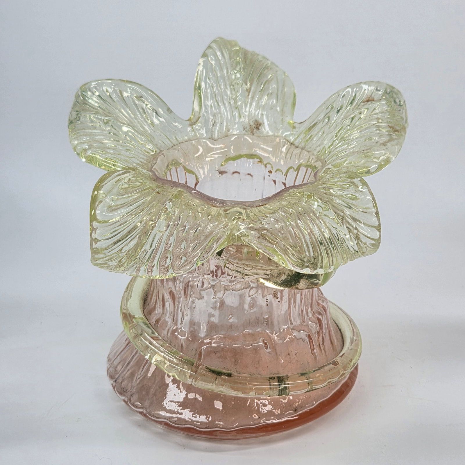 ANTIQUE VASELINE ART GLASS VASE W/ APPLIED GLASS (1 of 5)