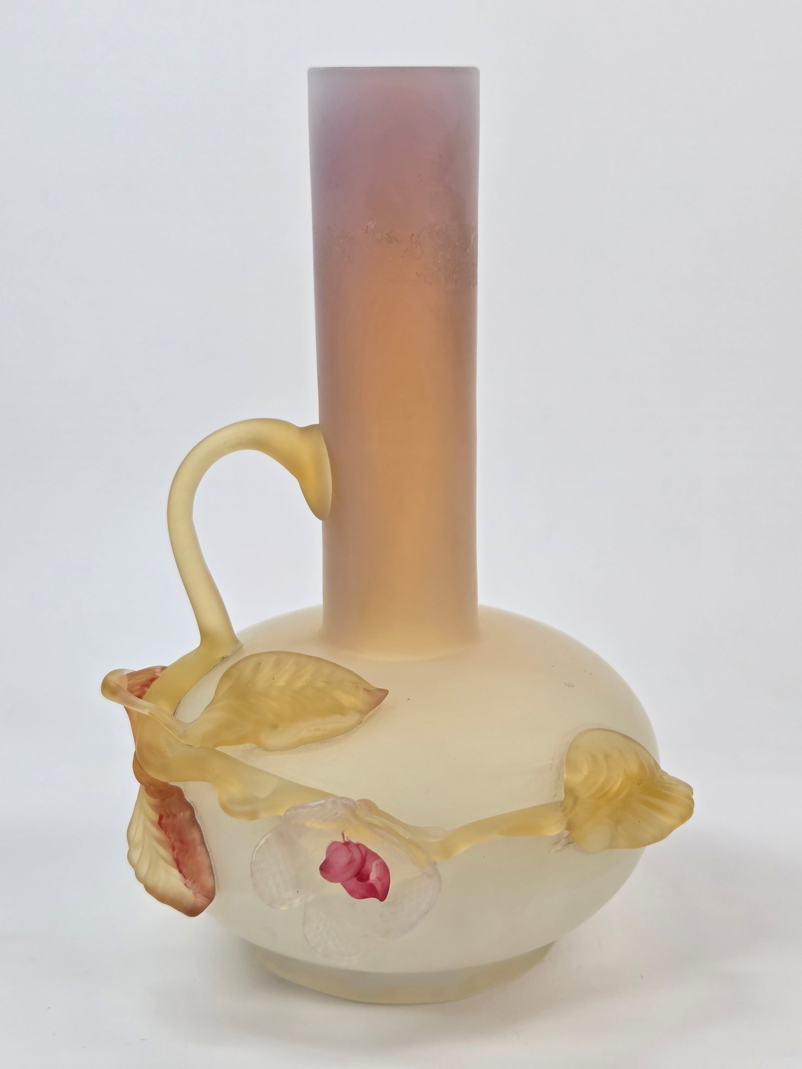 VICTORIAN ART GLASS FROSTED VASE W/ APPLIED FLOWERS (1 of 5)