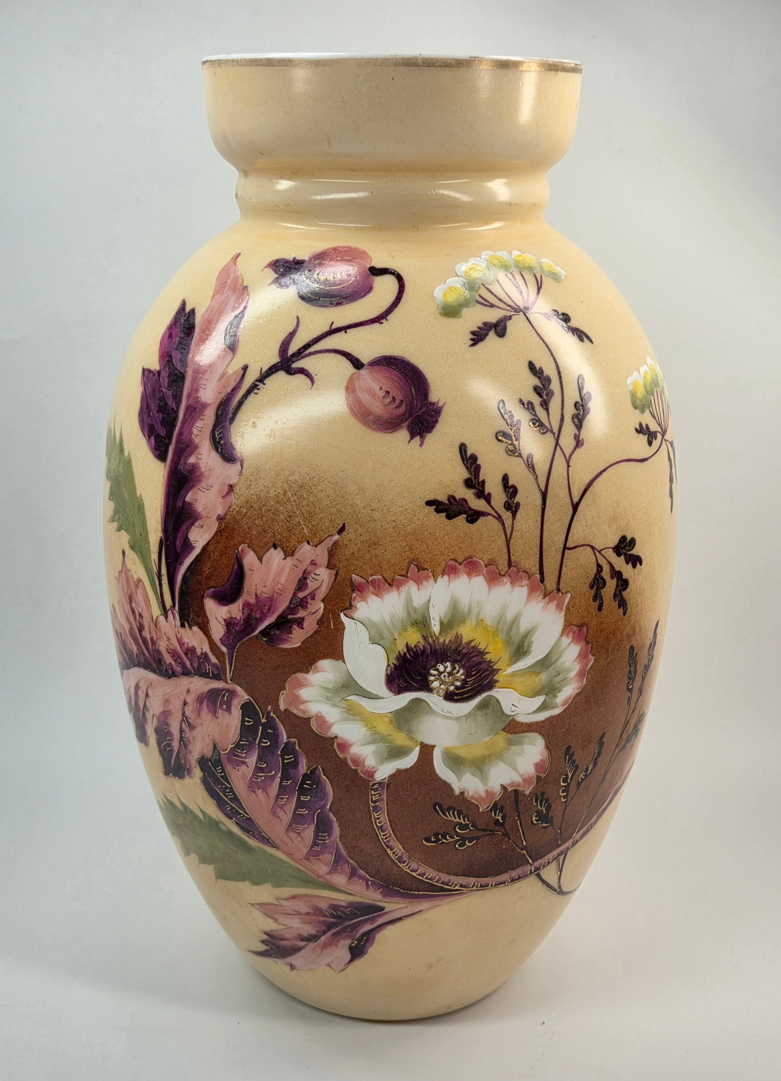 VICTORIAN ERA HAND PAINTED OPALINE GLASS VASE (1 of 8)