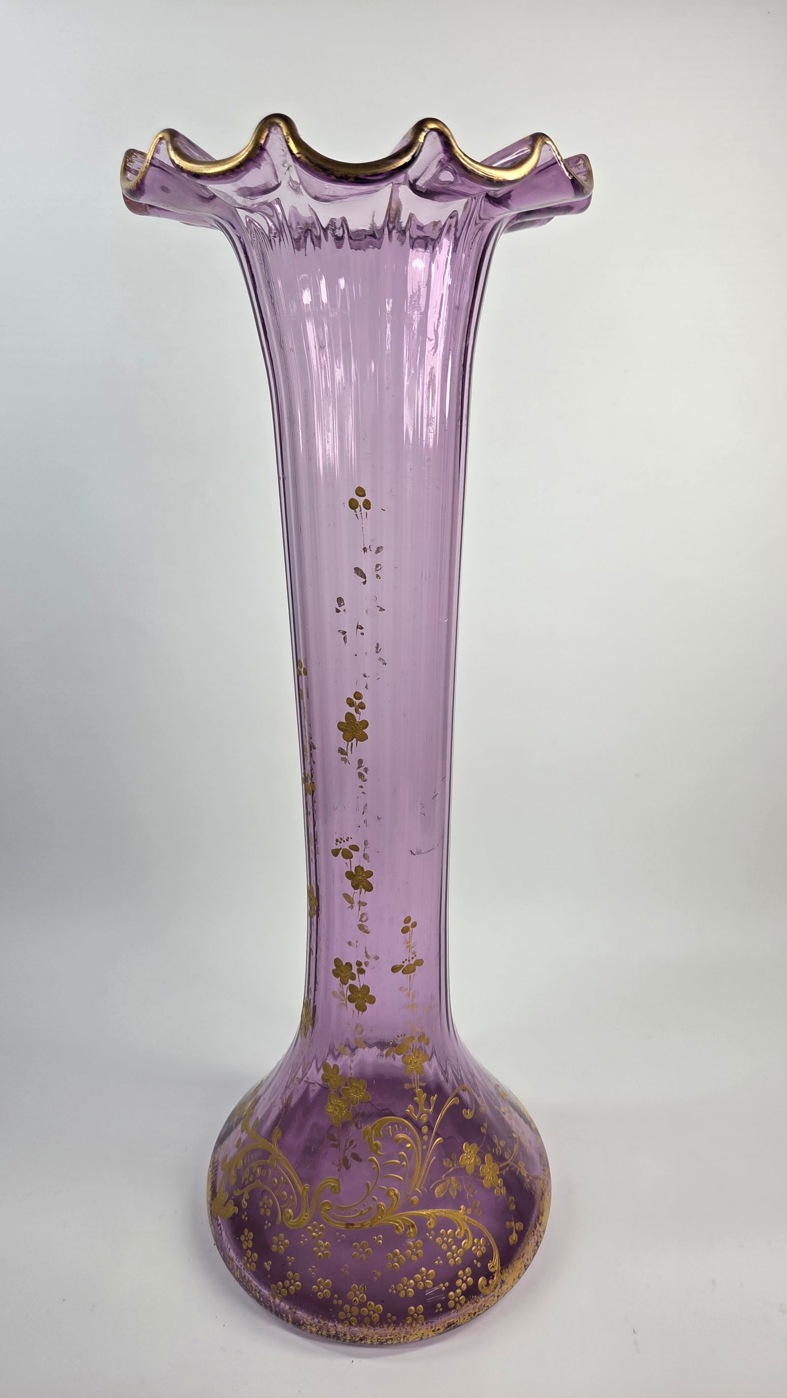 VICTORIAN AMETHYST STRETCHED VASE W/ GOLD PAINT (1 of 5)