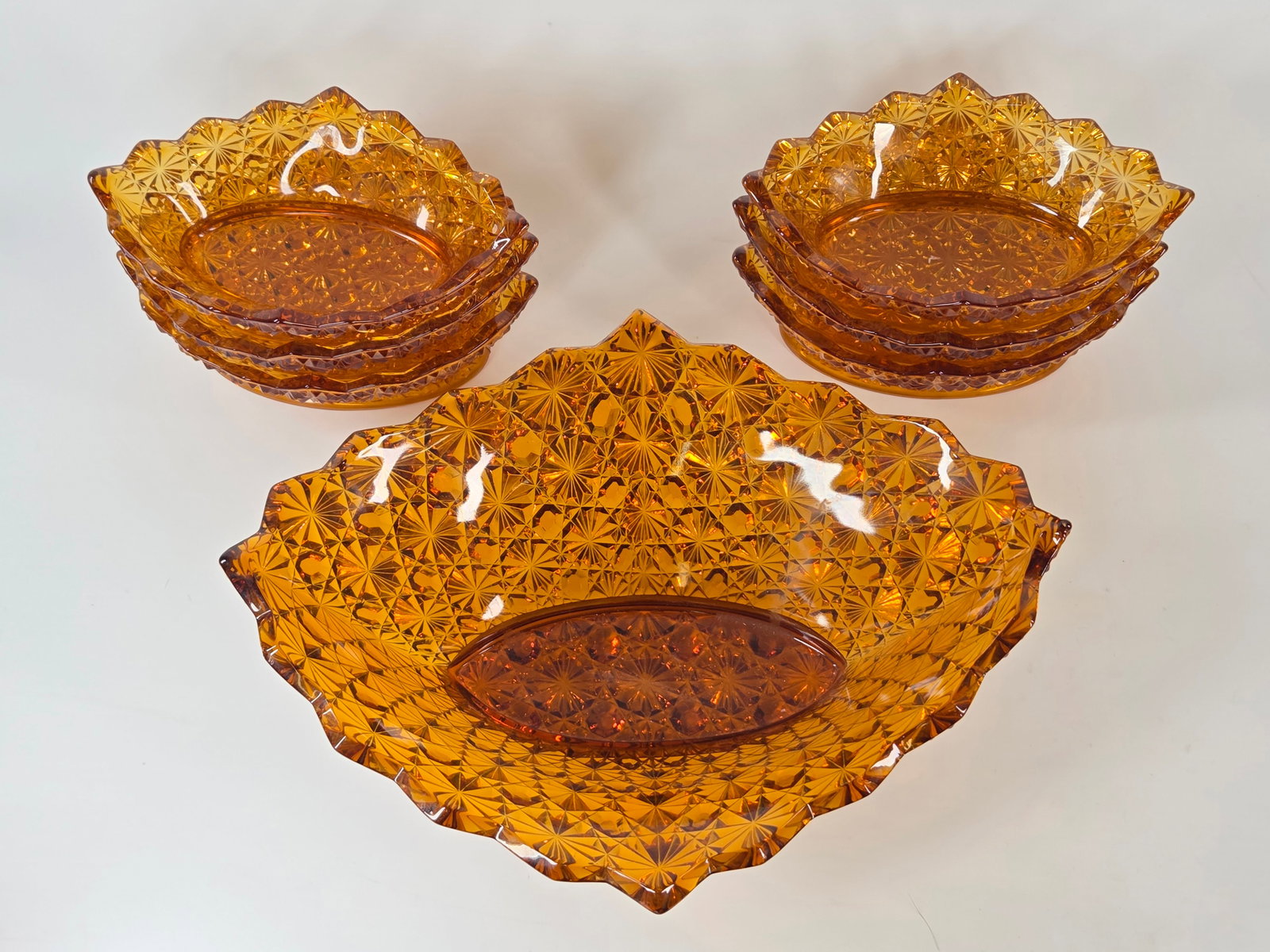 AMBER GLASS DAISY & BUTTON BERRY BOWL SET (1 of 3)