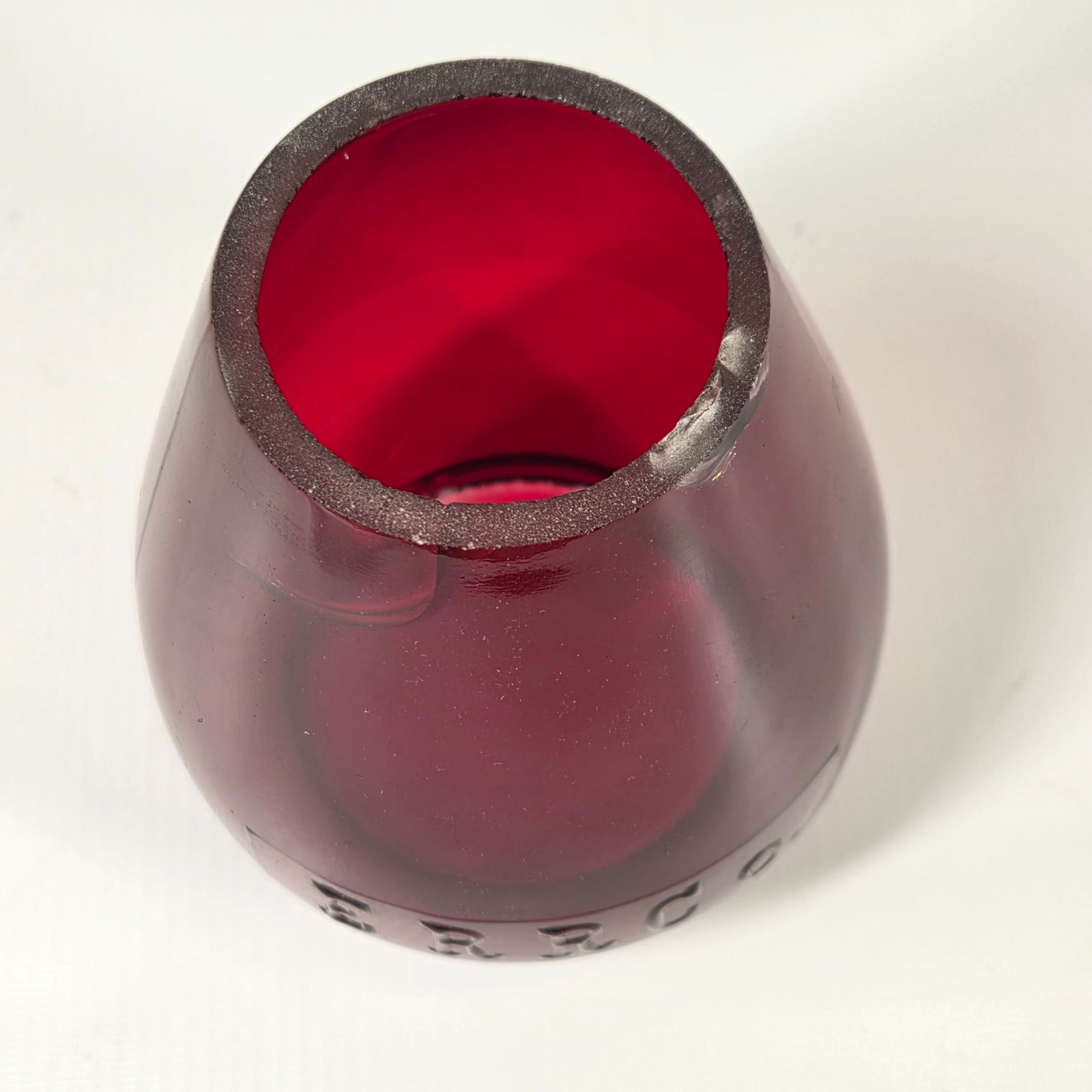 ANTIQUE RUBY RED ERRCO. RAILROAD LANTERN GLOBE - 2