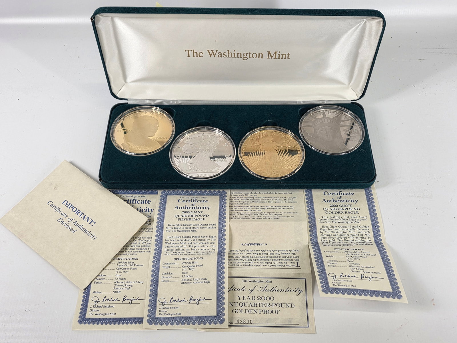 THE WASHINGTON MINT 1 POUND SILVER ROUNDS: EACH ROUND WEIGHS 4 TROY OUNCES TOTALING 16 OUNCES