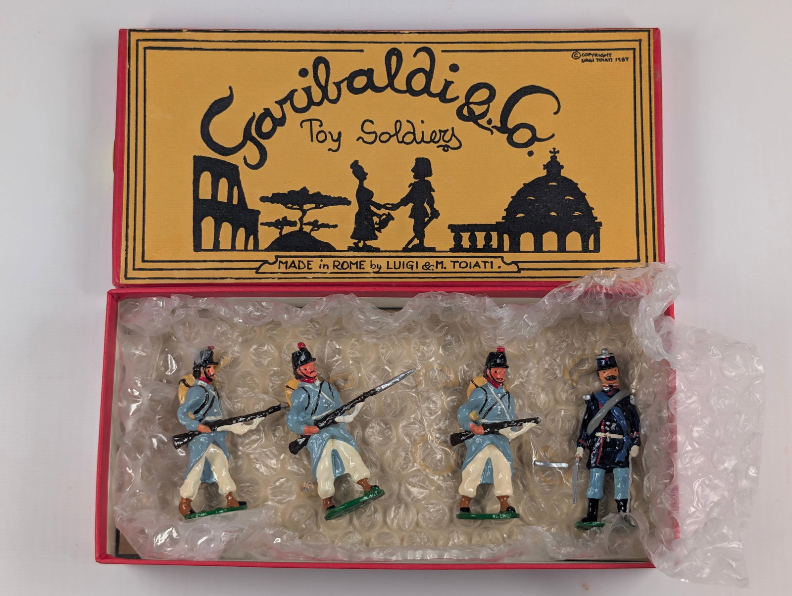 6) GARIBALDI & CO BERSAGLIERI LOMBARDI 1849 FIGURES ROME TOIATI NIB: REMAINS NEW IN BOX - ONE FIGURE BROKEN BAYONET
