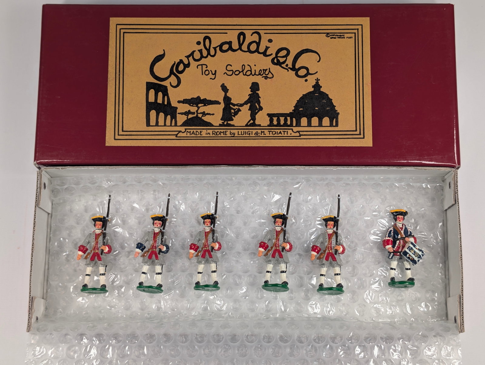 6) GARIBALDI & CO DILLON'S REGIMENT W/ DRUMMER FIGURES ROME TOIATI NIB: REMAINS NEW IN BOX.
