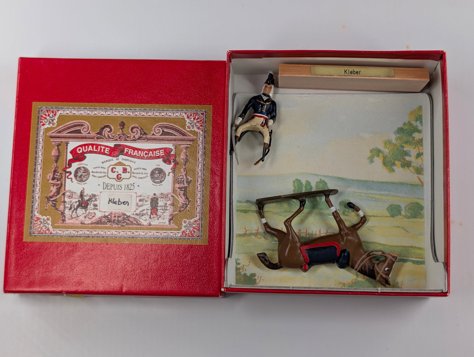 C.B.G. MIGNOT JEAN-BAPTISTE KLEBER FIGURE IN BOX W/ HORSE, WOOD STAND FRANCE (1 of 4)