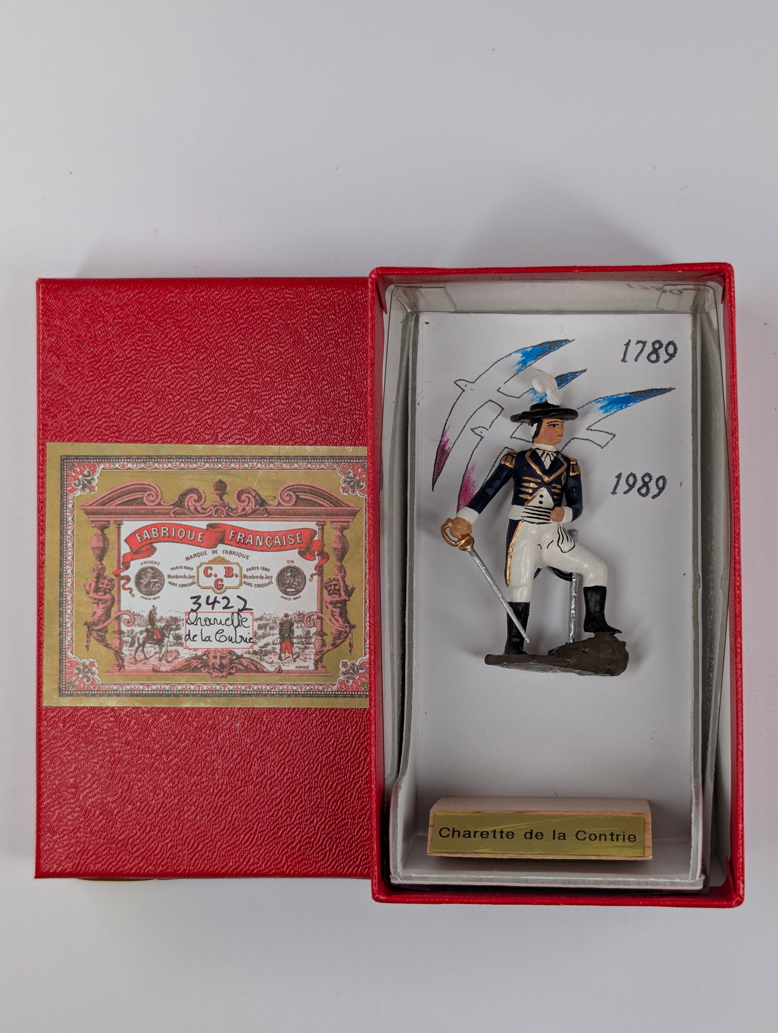 C.B.G. MIGNOT CHARETTE DE LA CONTRIE FIGURE IN BOX W/ WOOD STAND FRANCE (1 of 4)