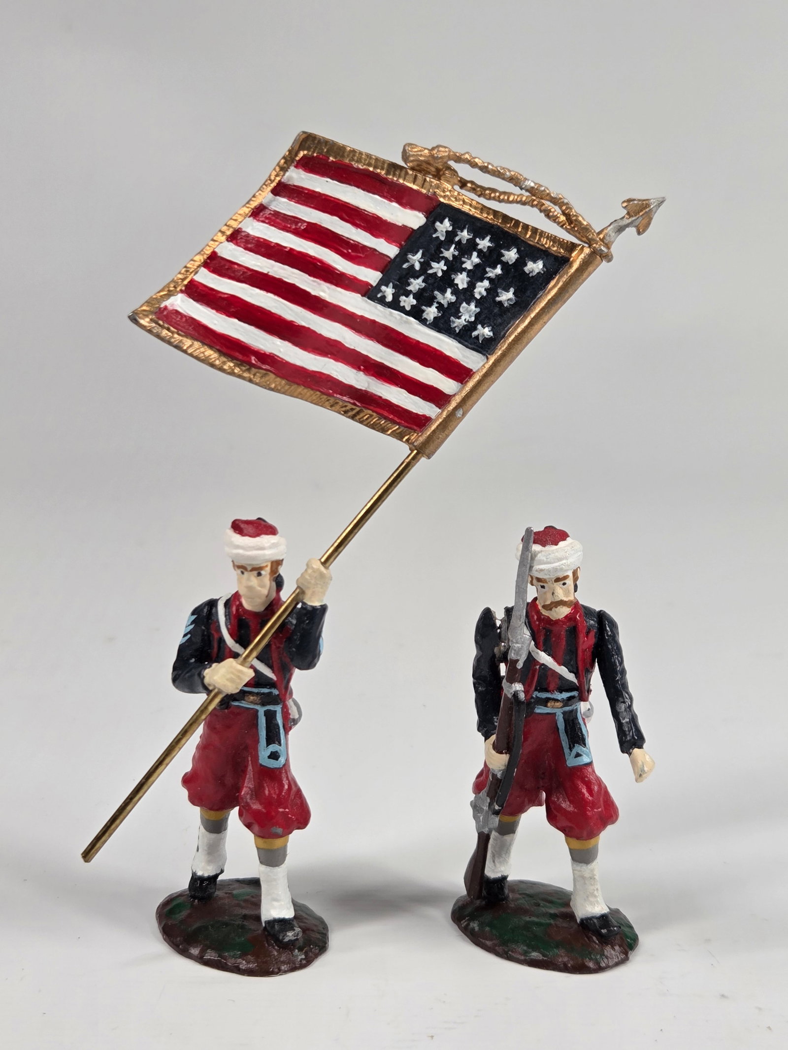 HAND PAINTED LEAD SOLDIERS W/ COLOUR: BOTH REMAIN IN GOOD CONDITION, SHOWING SOME TYPICAL WEAR.