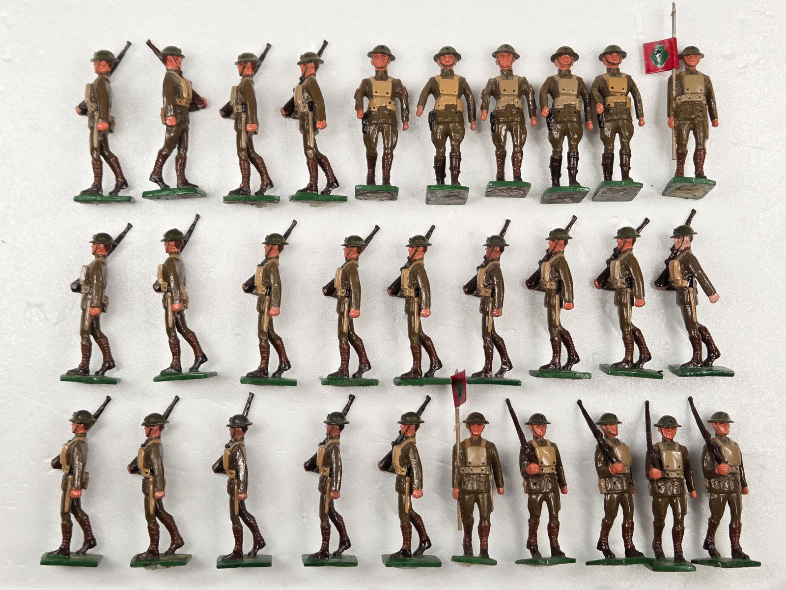 SET OF 29 HAND PAINTED LEAD SOLDIERS: ALL REMAIN IN GOOD CONDITION. DUSTY, NEEDING CLEANED.