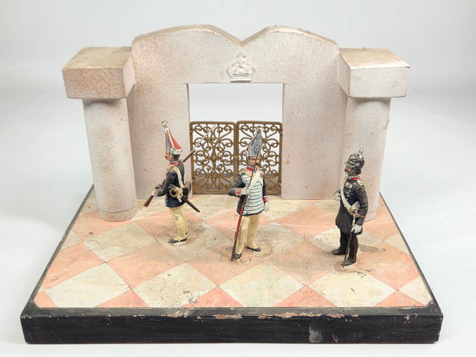 CUSTOM HAND MADE TOY SOLDIER DIORAMA: REMAINS IN GOOD CONDITION, HOWEVER SOME LOOSE PIECES. SOME REPAIRS NEEDED. DUSTY, NEEDING CLEANED.