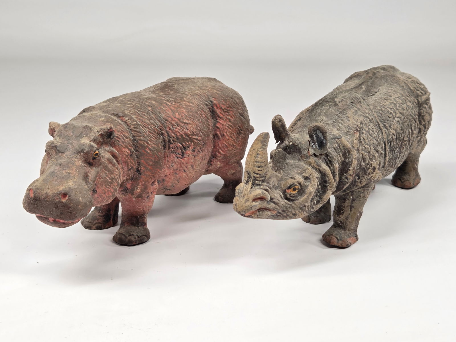 ANTIQUE GERMAN COMPOSITION RHINO & HIPPO (1 of 9)