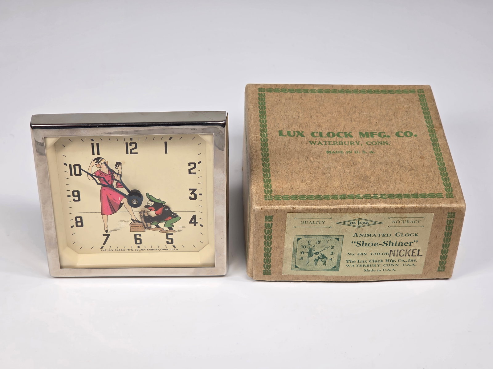 LUX CLOCK ANIMATED "SHOE SHINER" CLOCK W/ BOX (1 of 7)
