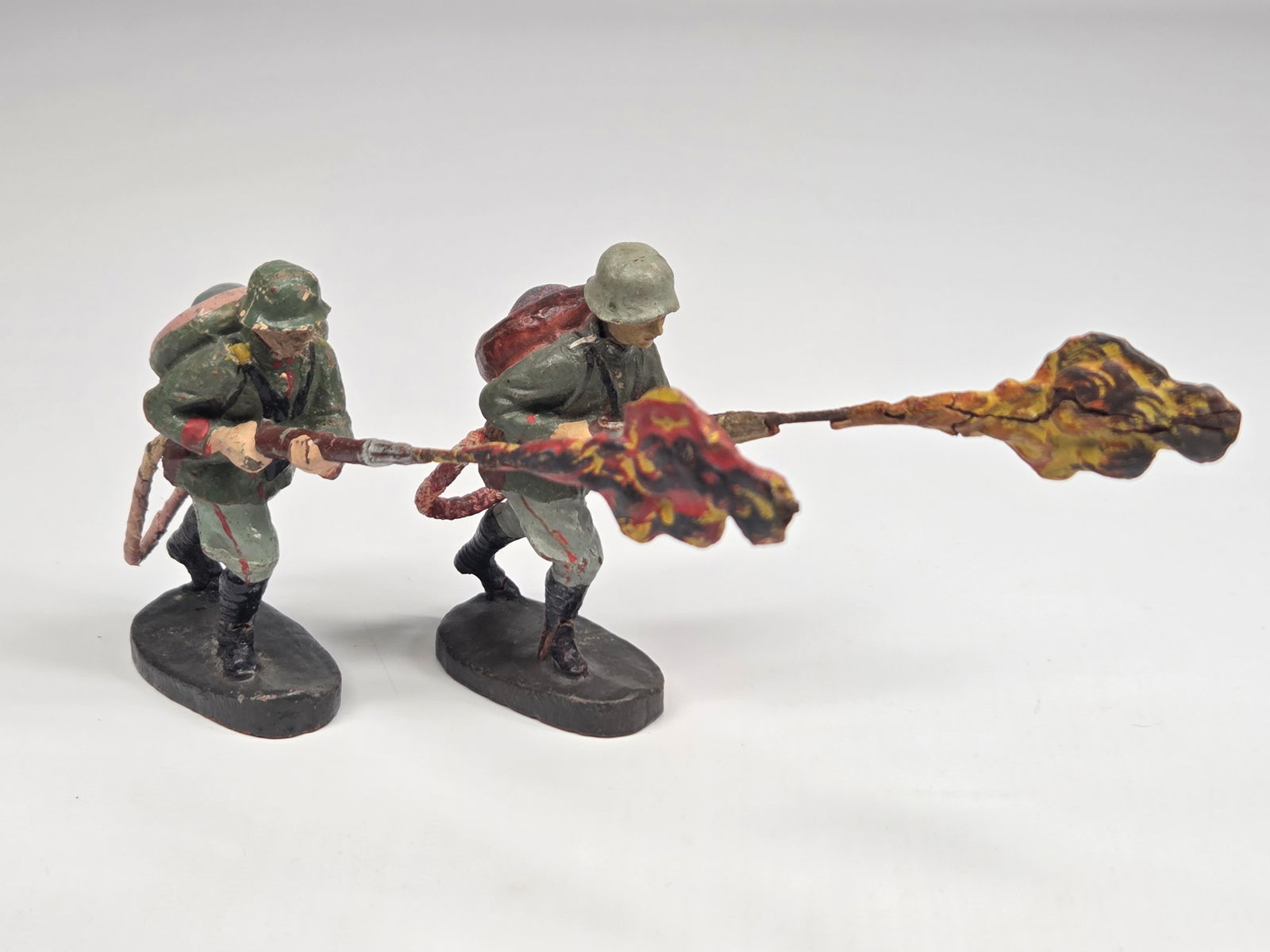 2) GERMAN ELASTOLIN COMPOSITION SOLDIER FLAMETHROWER (1 of 8)