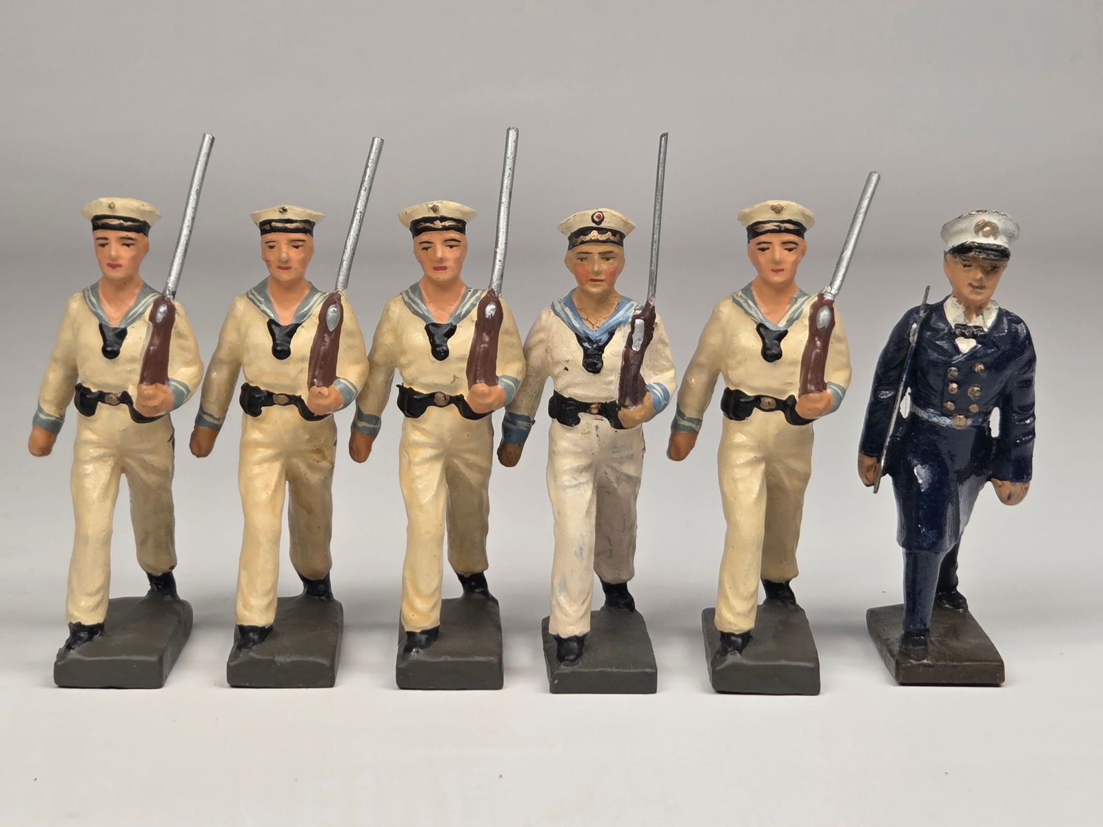 SET OF 6 GERMAN ELASTOLIN NAVY SAILORS W/ OFFICER (1 of 6)