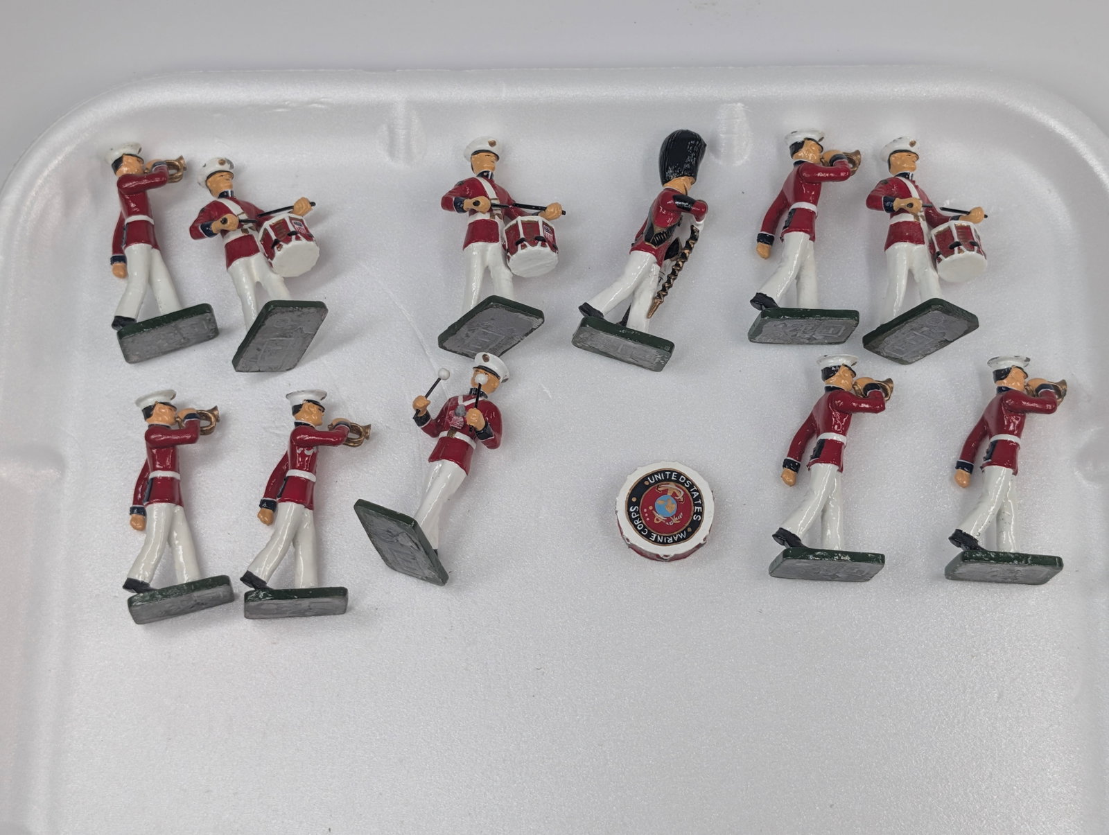SET OF 11 HAND PAINTED MILITARY BAND SOLDIERS: ALL REMAIN IN GOOD CONDITION, SHOWING SOME TYPICAL WEAR.