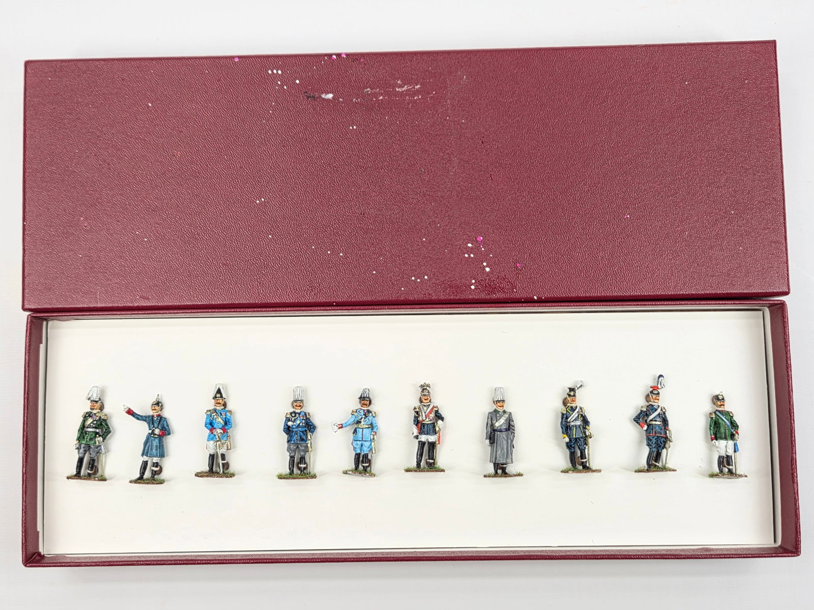 UNMARKED HAND PAINTED SET OF 8 PRUSSIAN OFFICERS: ALL REMAIN IN GOOD CONDITION, SHOWING SOME TYPICAL WEAR.